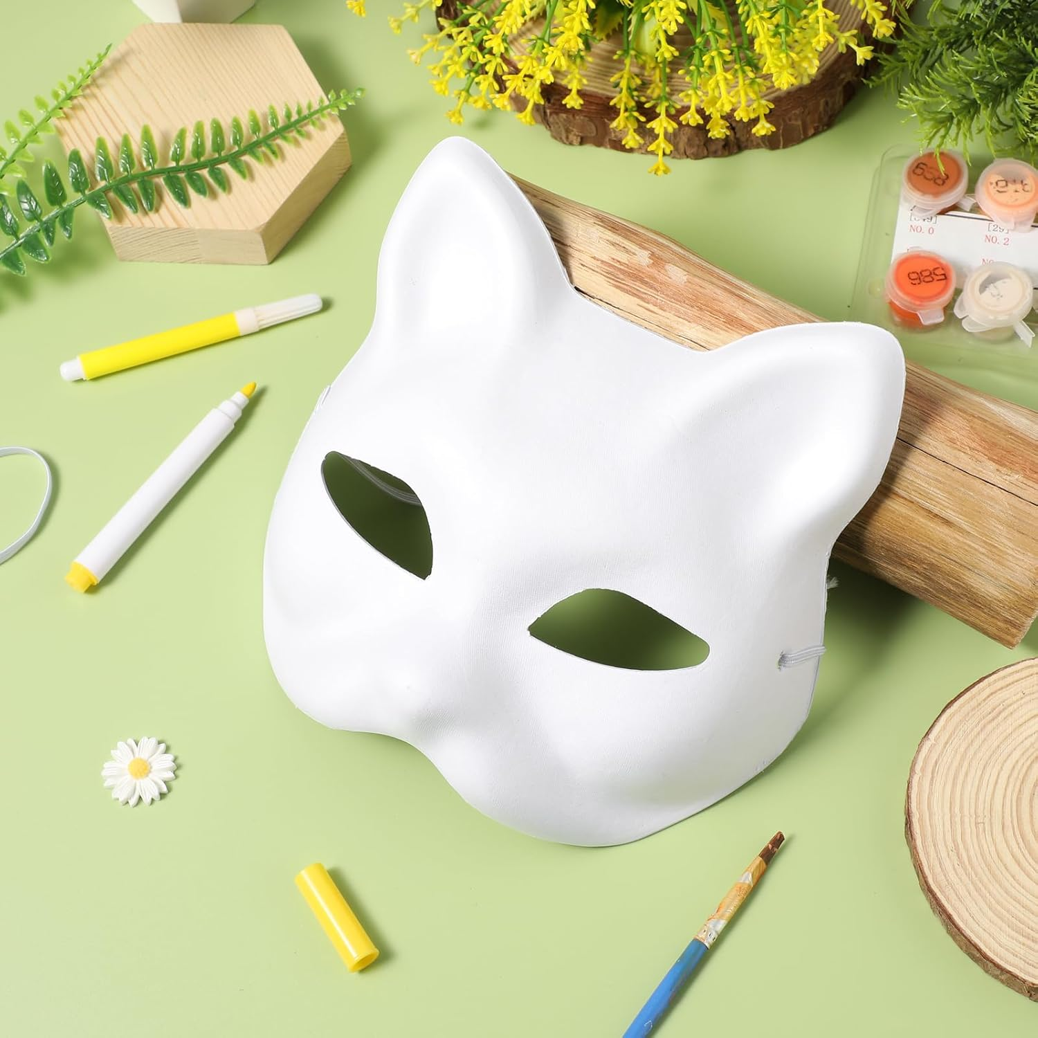 SEWACC Unpainted Cat Masks 20Pcs Cat Mask DIY White Paper Mask Halloween Blank Cat Mask Hand Painted Face Mask Personality Masquerade Mask for Dance Party Masquerade Cat Masks image number 4