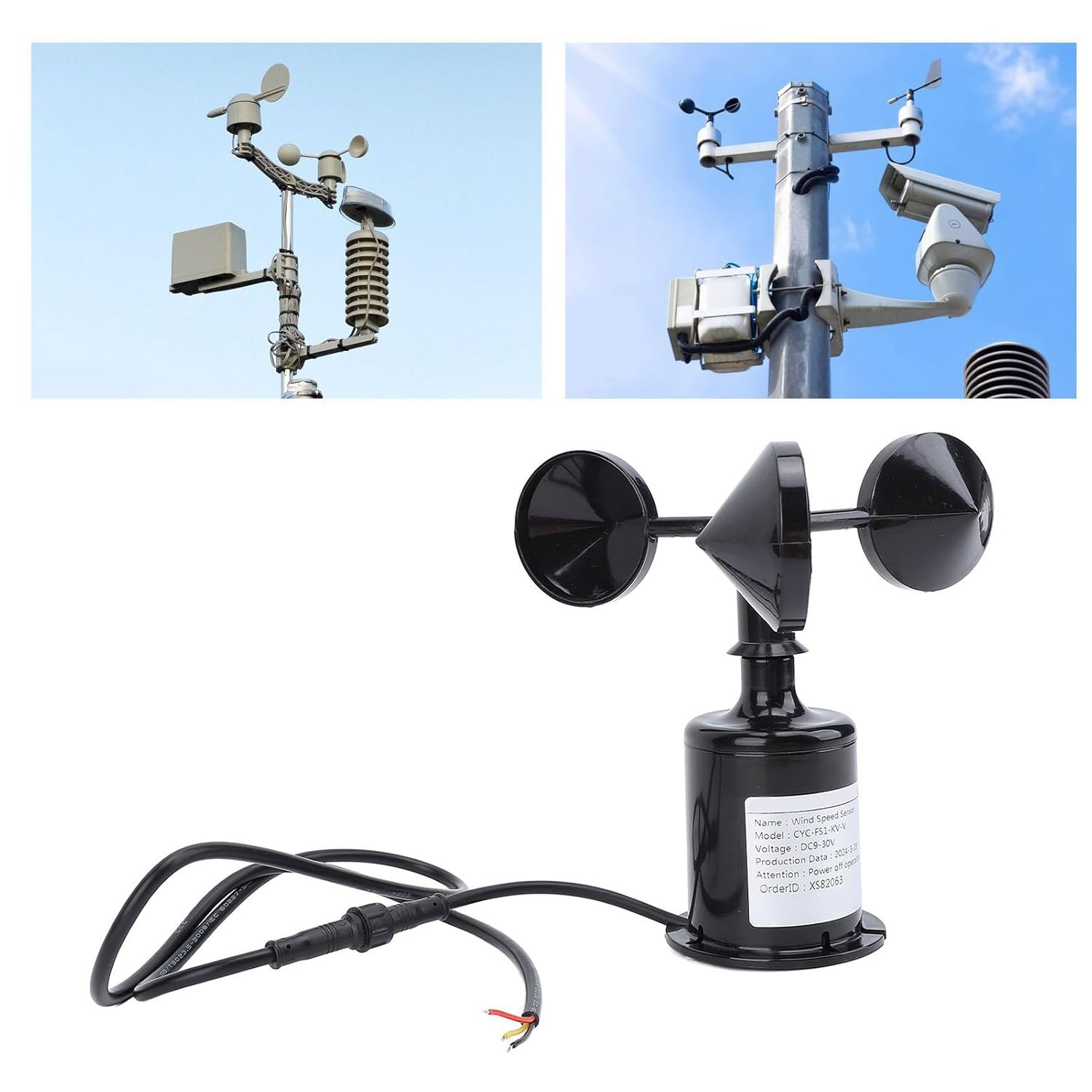 TOPINCN Wind Speed Sensor, IP64 Weatherproof, DC9 30V High Accuracy 3 Cups Anemomete, Wind Measurement Suitable for Greenhouses, Weather Stations, Industrial and Agricultural Environments image number 2