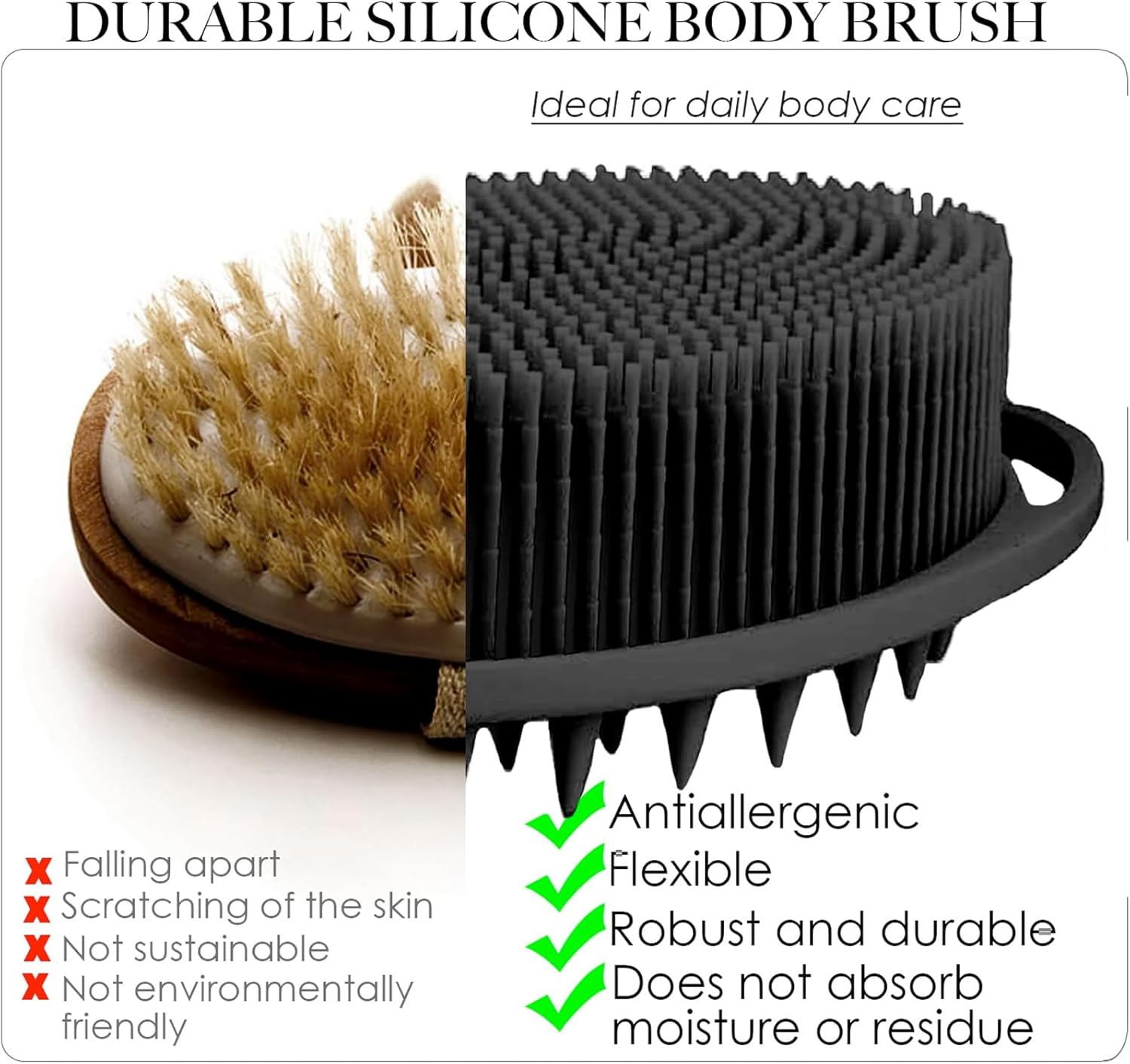 Rampula Silicone Body Scrubber, Silicone Loofah, Bath Cleaning Scrubber, Shower Sponge Glove, Exfoliating Body Brush for Wet or Dry Brushing, More Hygienic than Traditional Loofah (Black and Grey) - 2Nd-Grey image number 4