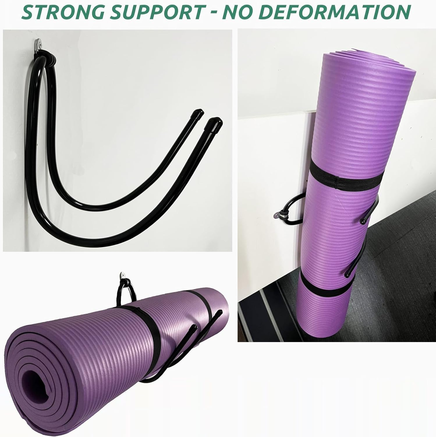 Upgraded Large Yoga Mat Holder Wall Mount, Metal Storage Rack for Yoga Mat/Wheels, Foam Roller Etcs, Wall Rack Organizer Hooks for Hanging Stretching Strap & Resistance Bands, Yoga Room/Home Gym Decor image number 6