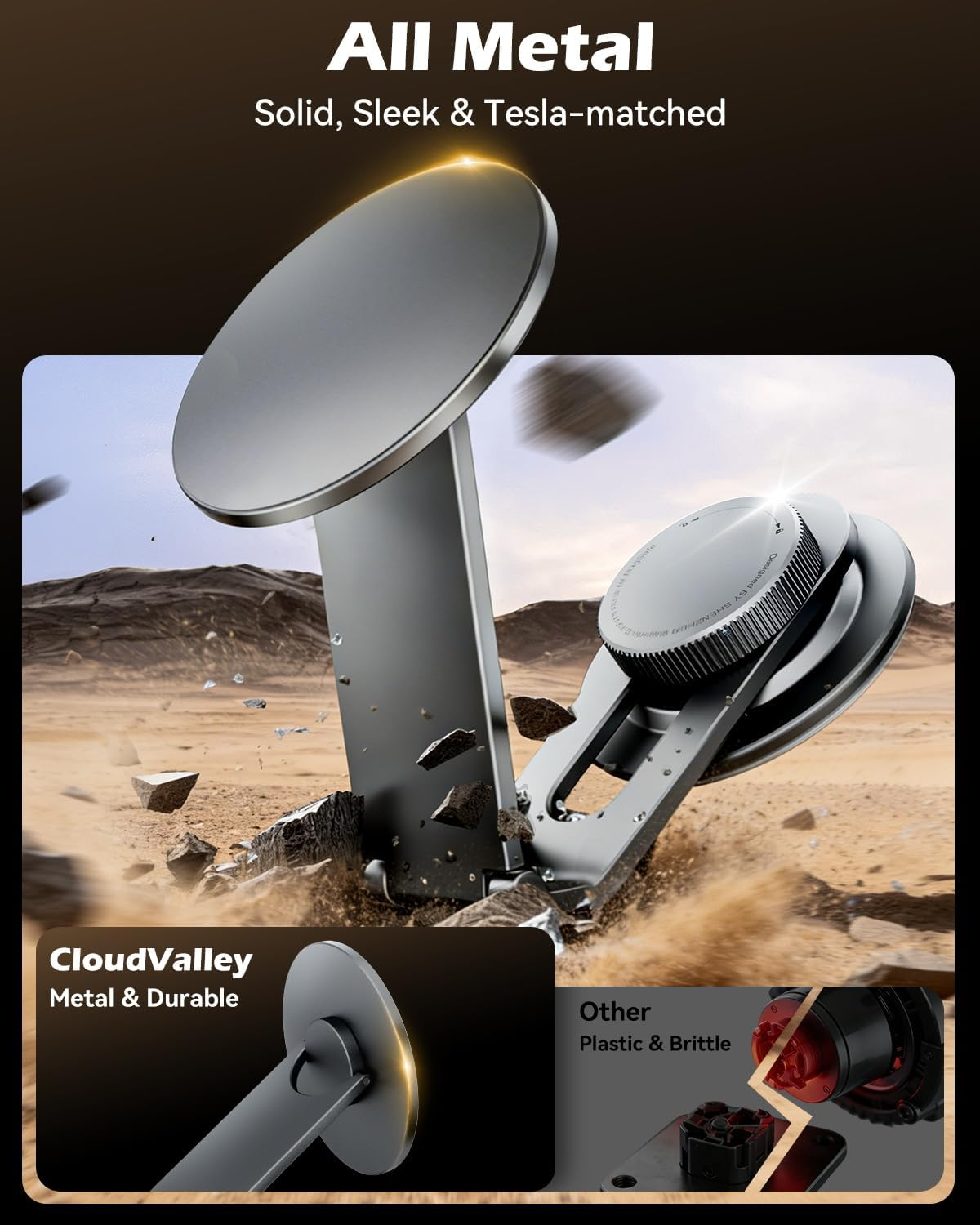 Cloudvalley Tesla Model 3/Y Phone Mount, Magnetic Car Metal Holder with Strong Magnet Power, [Foldable & Extendable Hidden Design]Tesla Screen Stand for 3/Y/S/X/Cybertruck, Designed for Magsafe Iphone image number 4