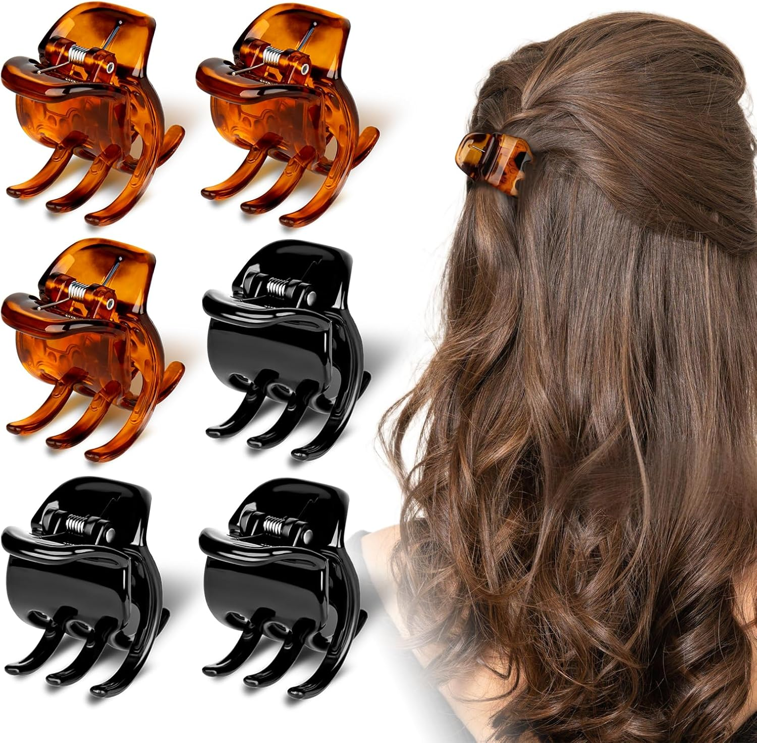 6-Piece Hair Claw Clips-1.3 Inch Jaw Clips That Won'T Let Yourthick or Medium Hair Escape, Nonslip Wonders for Women and Girls' Hair Accessories Black and Amber image number 3