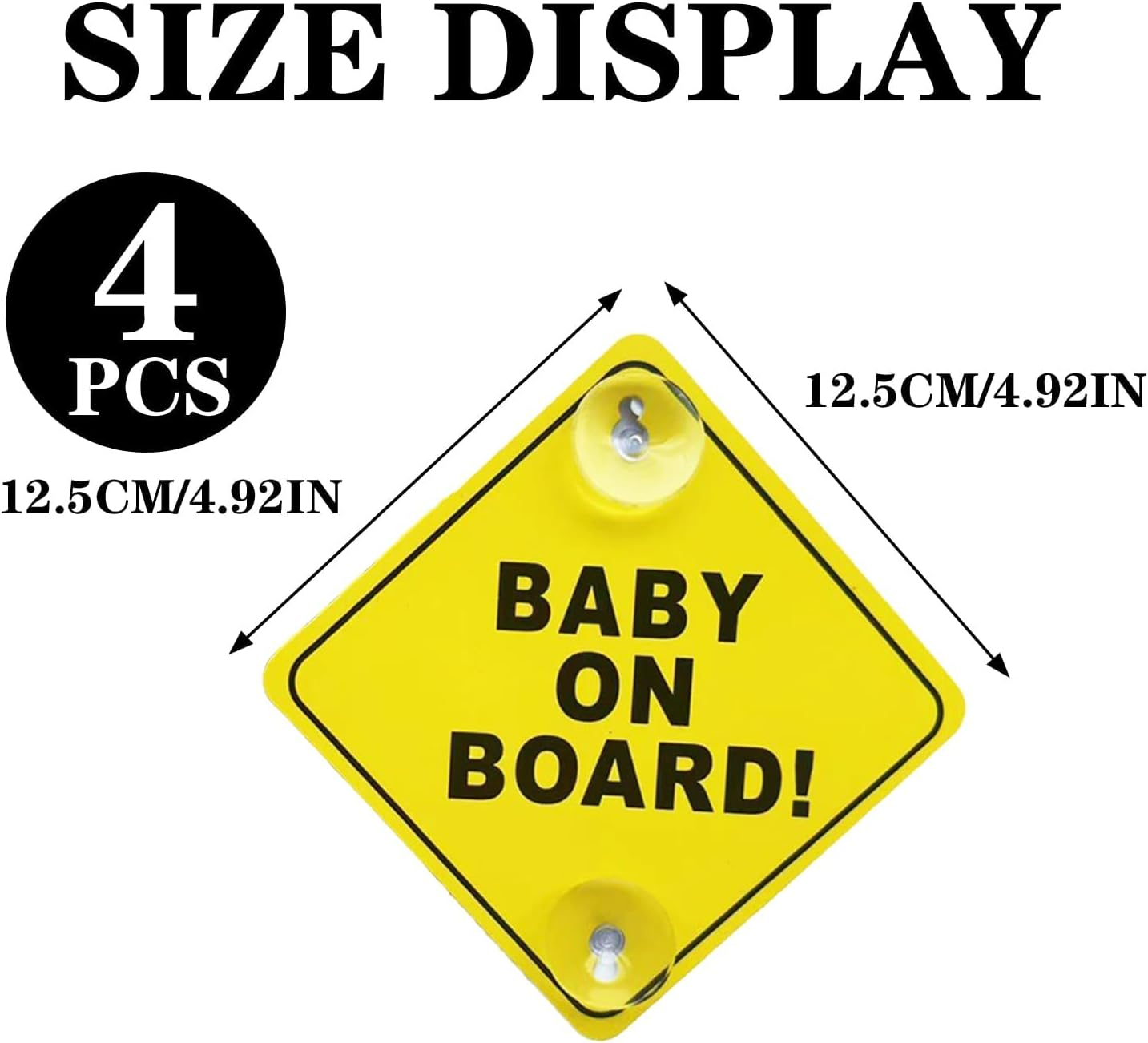 4 Pack for Enhanced Safety Awareness in Vehicles, Bright Yellow Baby on Board Signs with Strong Suction Cups, High Visibility Signs for Parents with Infants or Kids image number 3