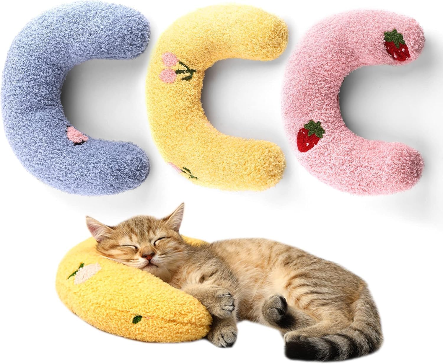 3 PCS Cat Pillows for Indoor Cat and Small Dog, Calming Dog Pillows, Half Donut Dog Cutated Calming Pillow, Cozy Bed Pillow Cute Rabbit Pillows (Yellow, Blue, Pink, One Size) image number 2
