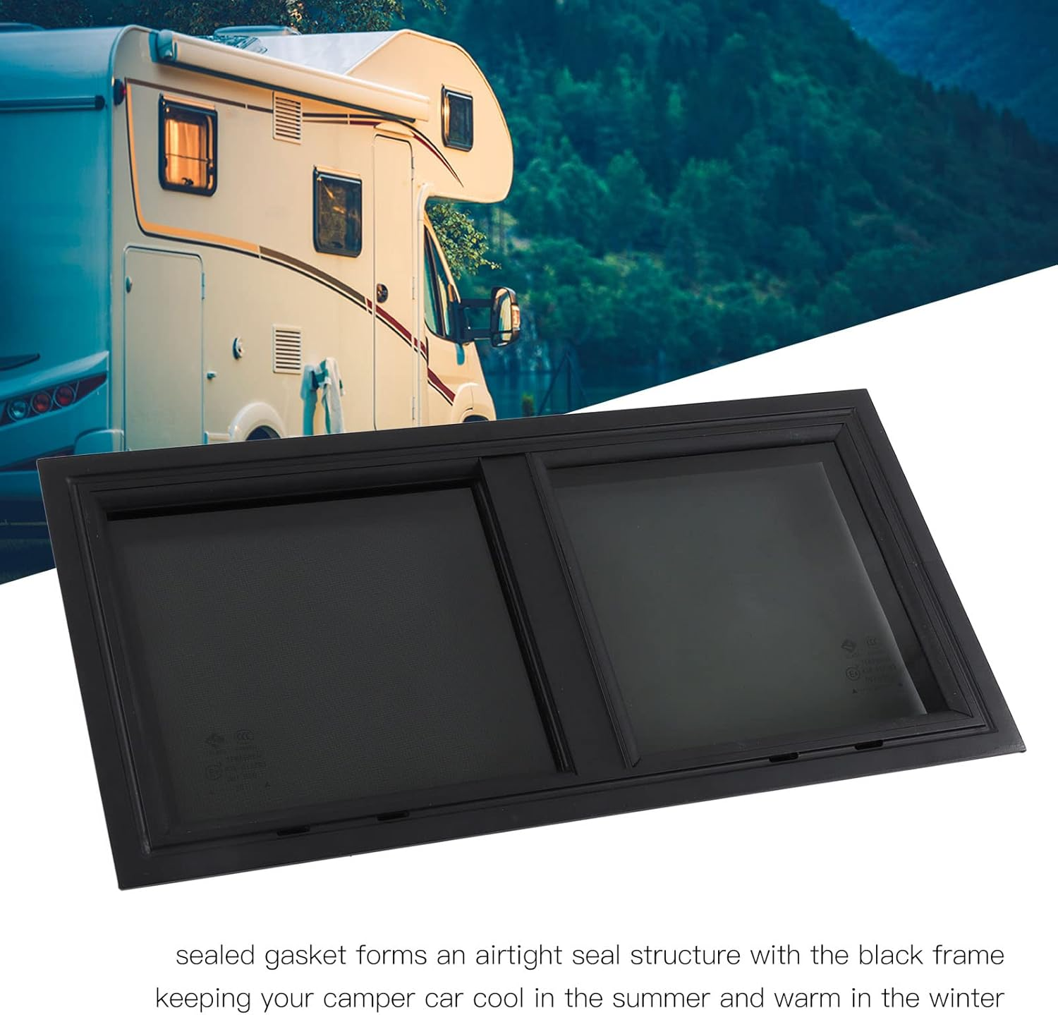 RV Window, 21.65 W X 10.24 H Sliding Black RV Window, Horizontal Vertical Slide, Replacement Trailer Window Camper Window with Privacy Screen Nets, for Rvs Vehicles image number 1