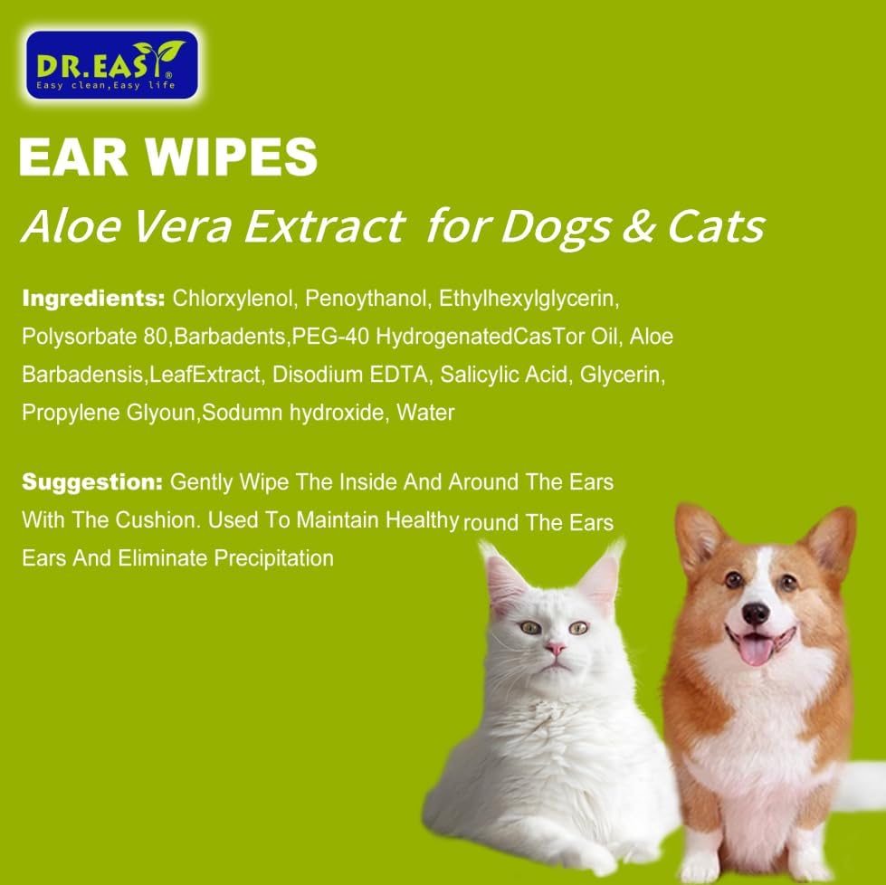 Dr.Easy 120Ct Pet Ear Grooming Wipes for Dogs &Cats Fragrance Free，Helps Dissolve Wax Build-Up and Control Ear Odorflushable & Compostable，Stop Ear Itching Natural Cleansing (Pack of 1) image number 6