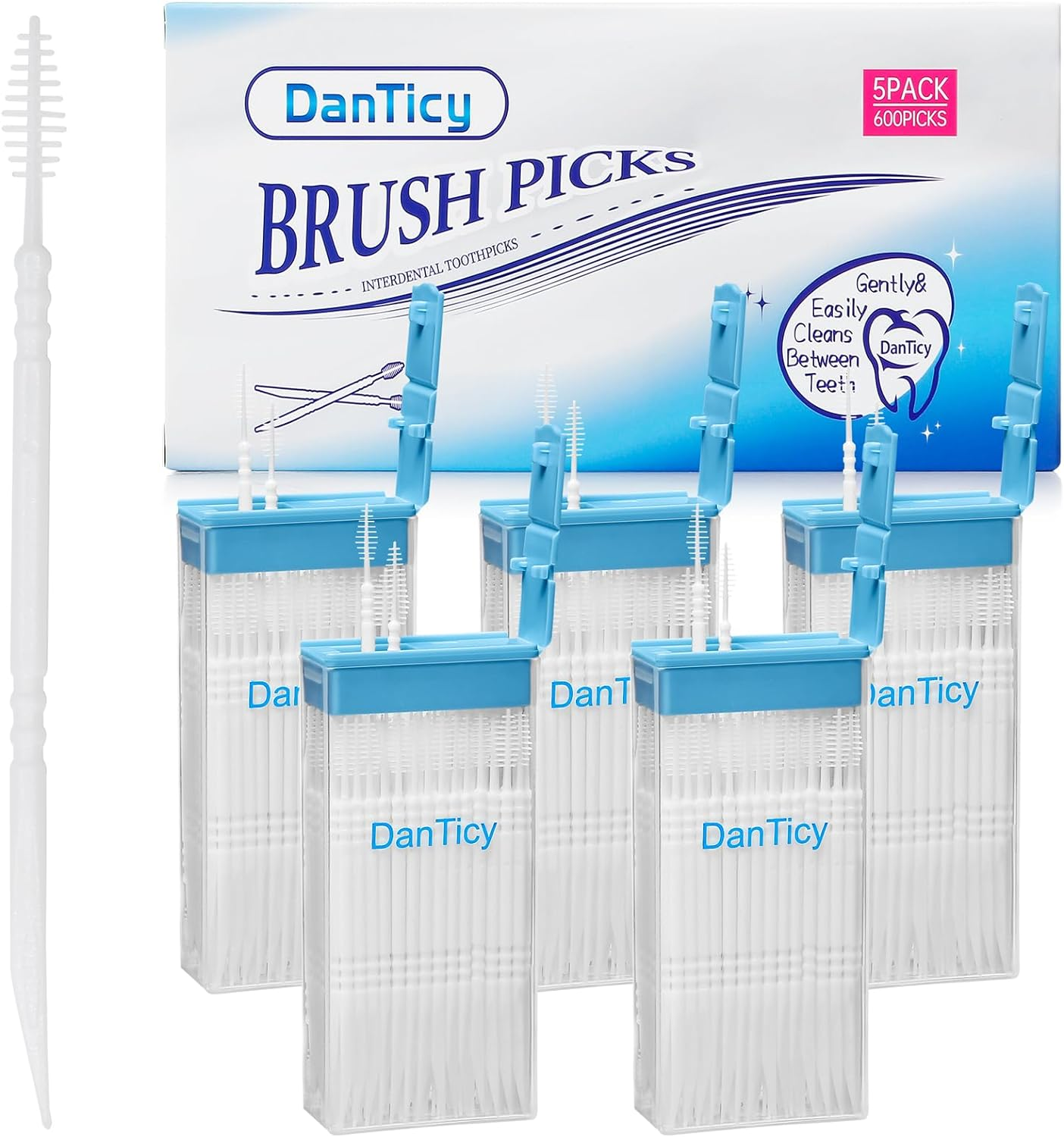 Danticy Brushpicks Interdental Toothpicks,Soft Bristle Dental Floss Picks Toothpicks,Helps Removes Plaque and Debris between Your Teeth 600PCS (Pack of 5) image number 2
