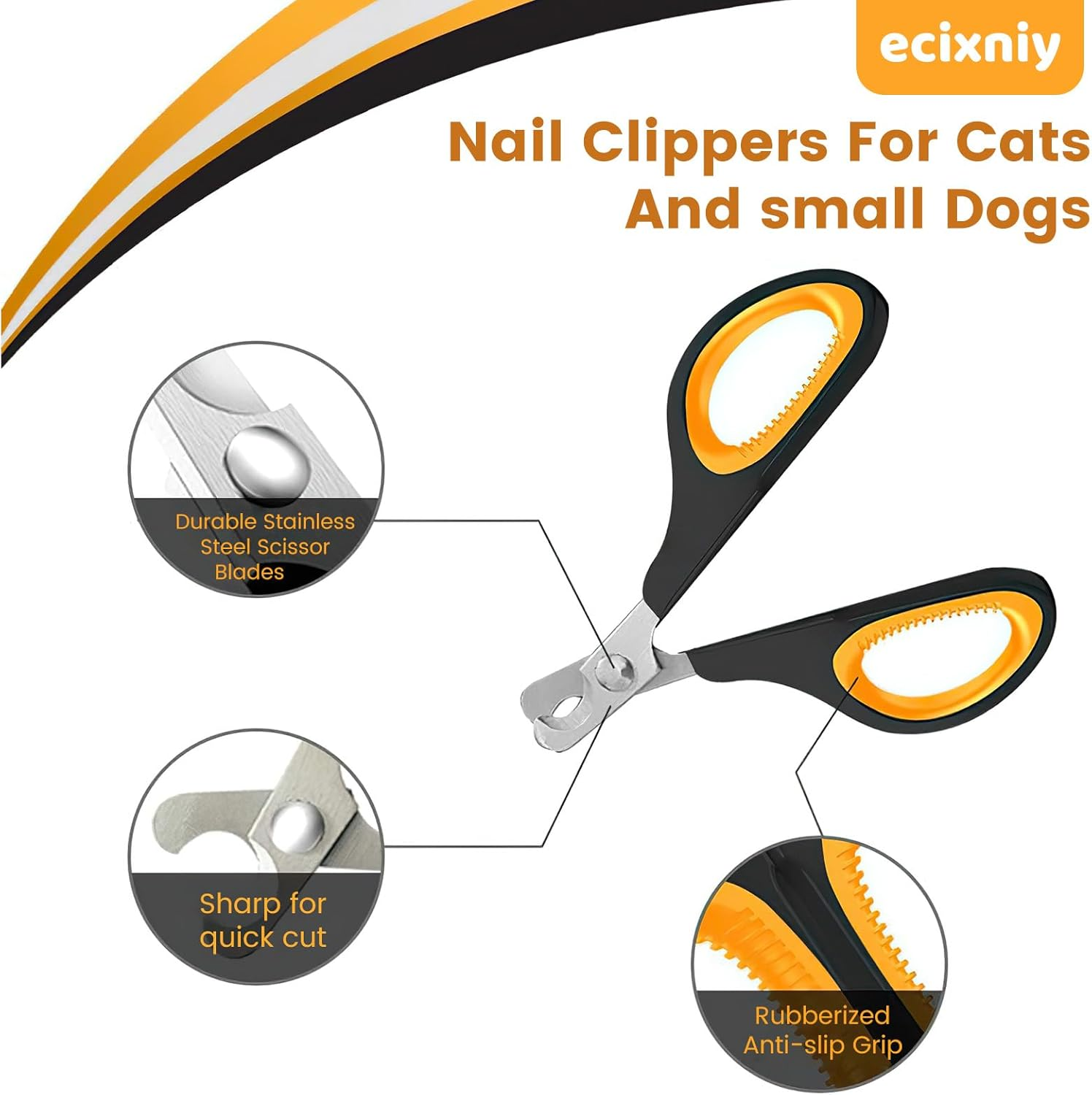 【Ecixniy】Premium Ergonomic Pet Nail Clippers for Cats, Dogs and Small Animals - Anti-Slip Sharp & Safe Design for Claw Trimming(Orange) image number 5