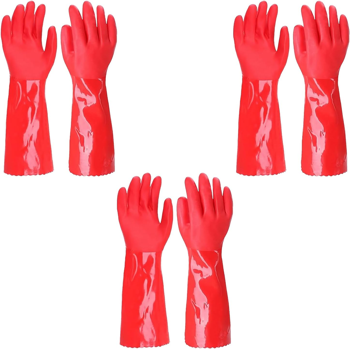 OZBEE 3 Pairs Long PVC Kitchen Cleaning Gloves Dishwashing Household Cleaning Gloves with Cotton Lining Non Slip Waterproof for Safety Purpose | Reusable for Household Use | 45 Cm image number 3