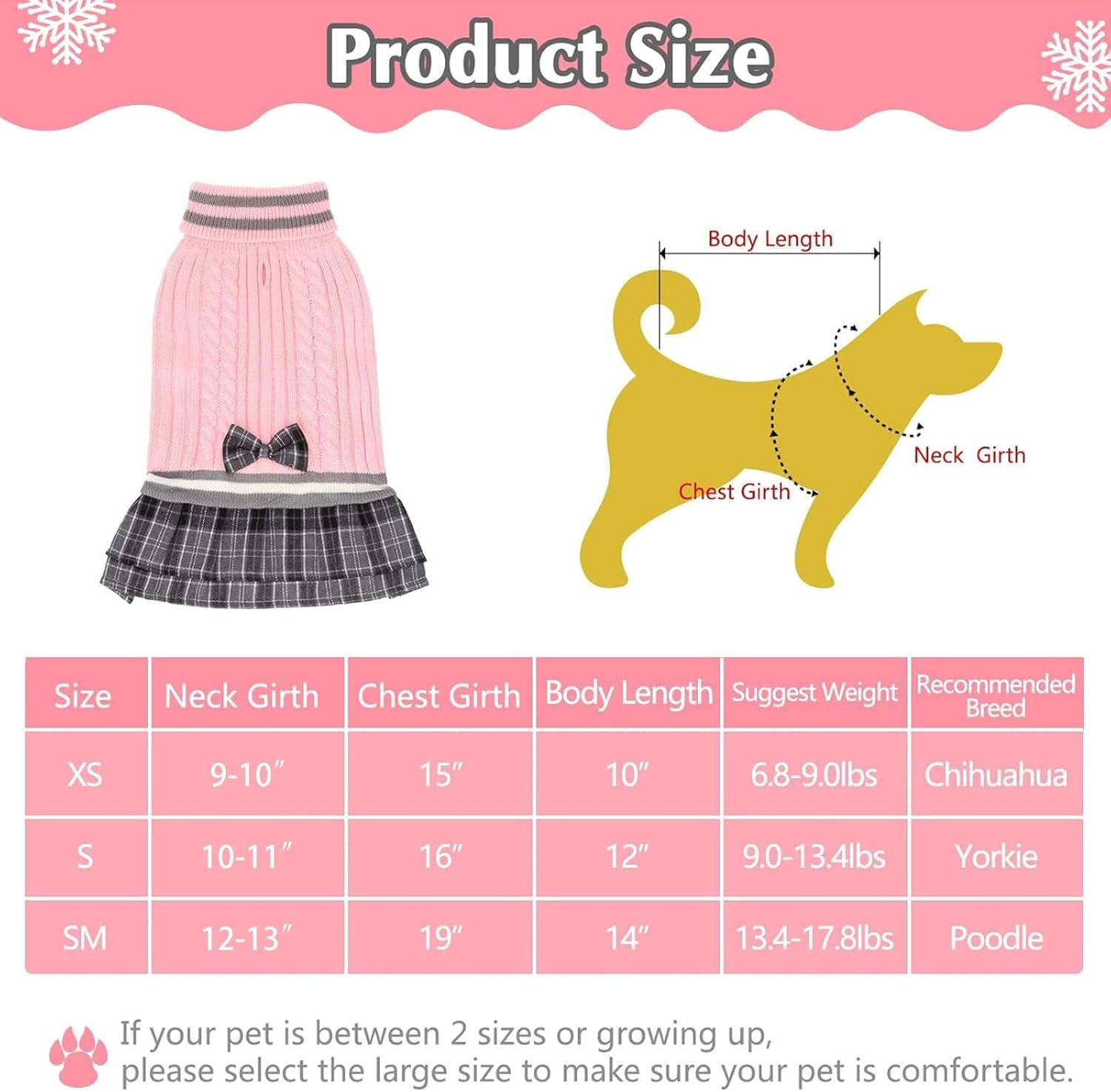 PAWCHIE Dog Sweater Dress with Bowtie - Dog Turtleneck Pullover Knitwear for Small Dogs Girls Cold Weather Sweater with Leash Hole, Suitable for Small Medium Dogs Puppies image number 7