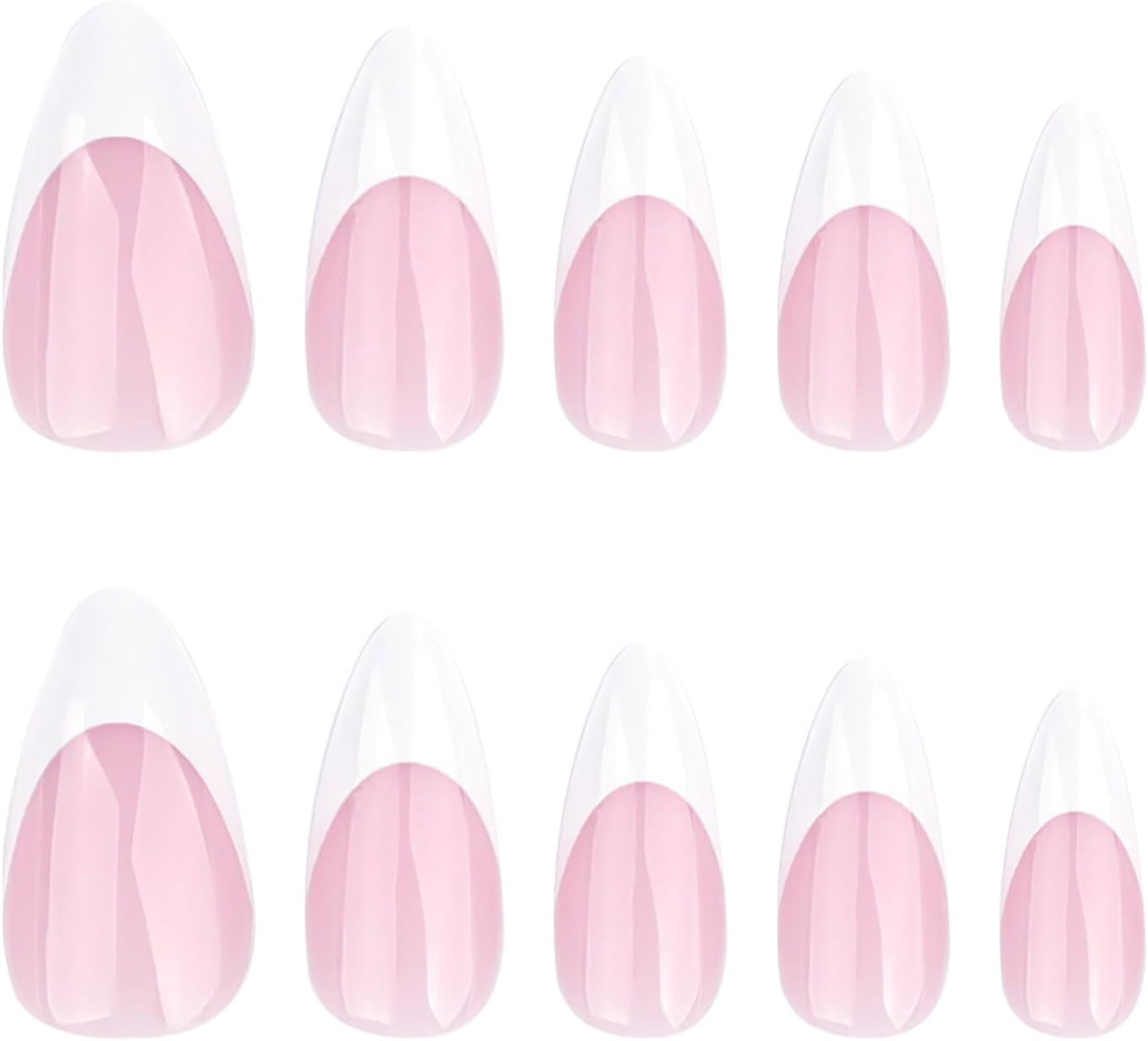 24 Shiny French Tips Faux Elegant Full Coverage Stick on Short Almond Acrylic image number 1