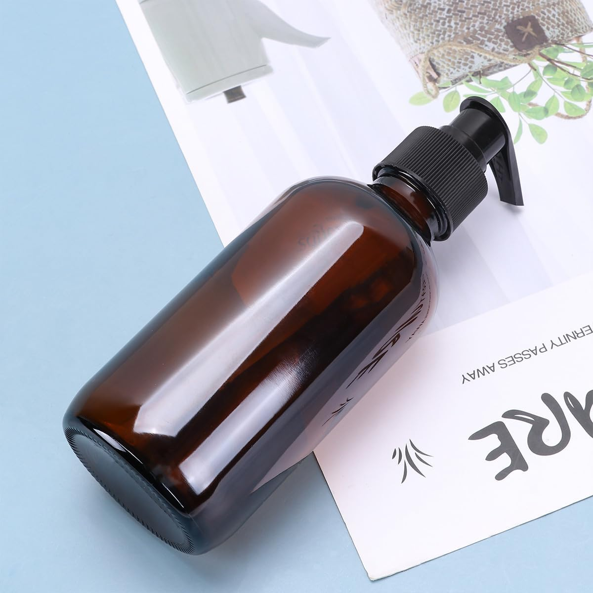 Iplusmile Brown 1000Ml Glass Cosmetics Bottle Pump Dispenser, Portable Refillable Emulsion Sub Bottle for Travel and Home Storage image number 4