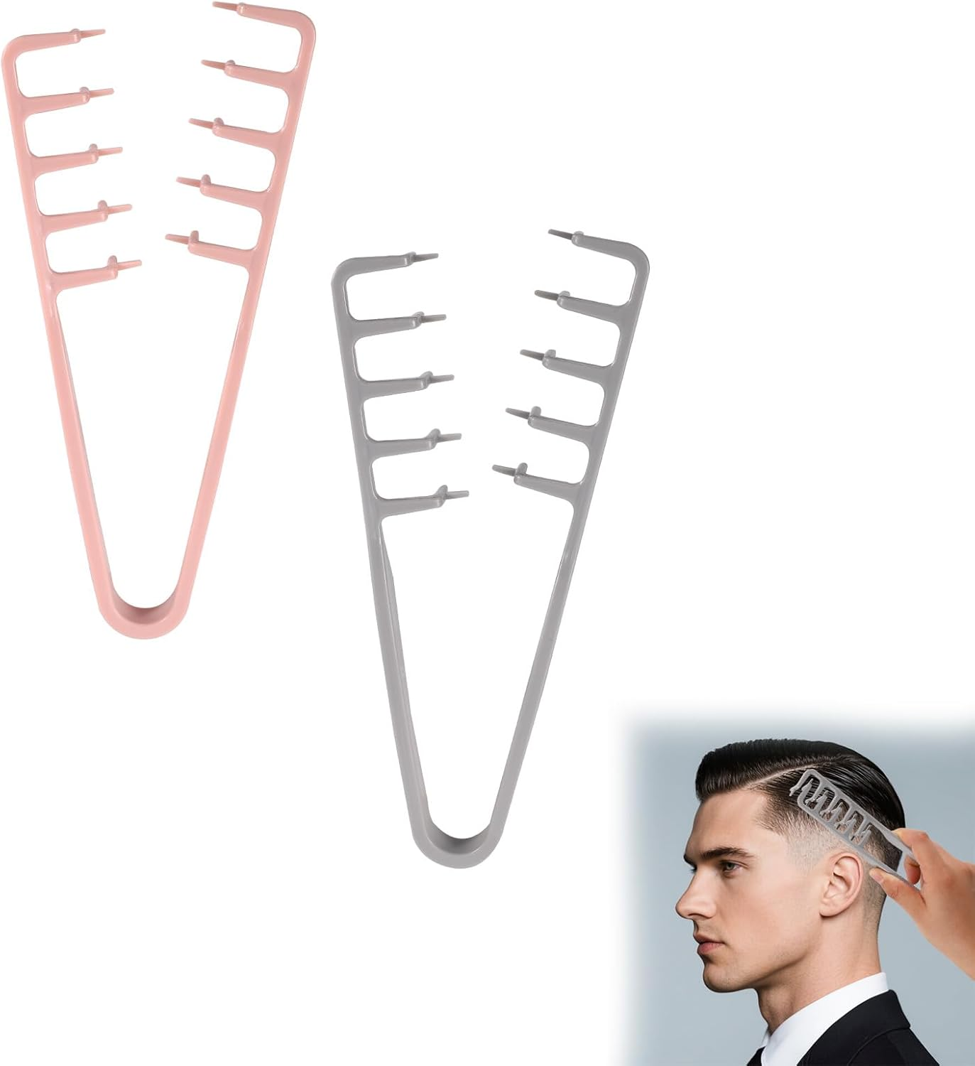 Sinbana 2Pcs Volumizing Wide-Toothed Hair Combs, Portable Fluffy Texture Styling Tools Root Volume & Bangs Seam Grooming Accessory for Women Men Home Travel (Pink, Gray) image number 4