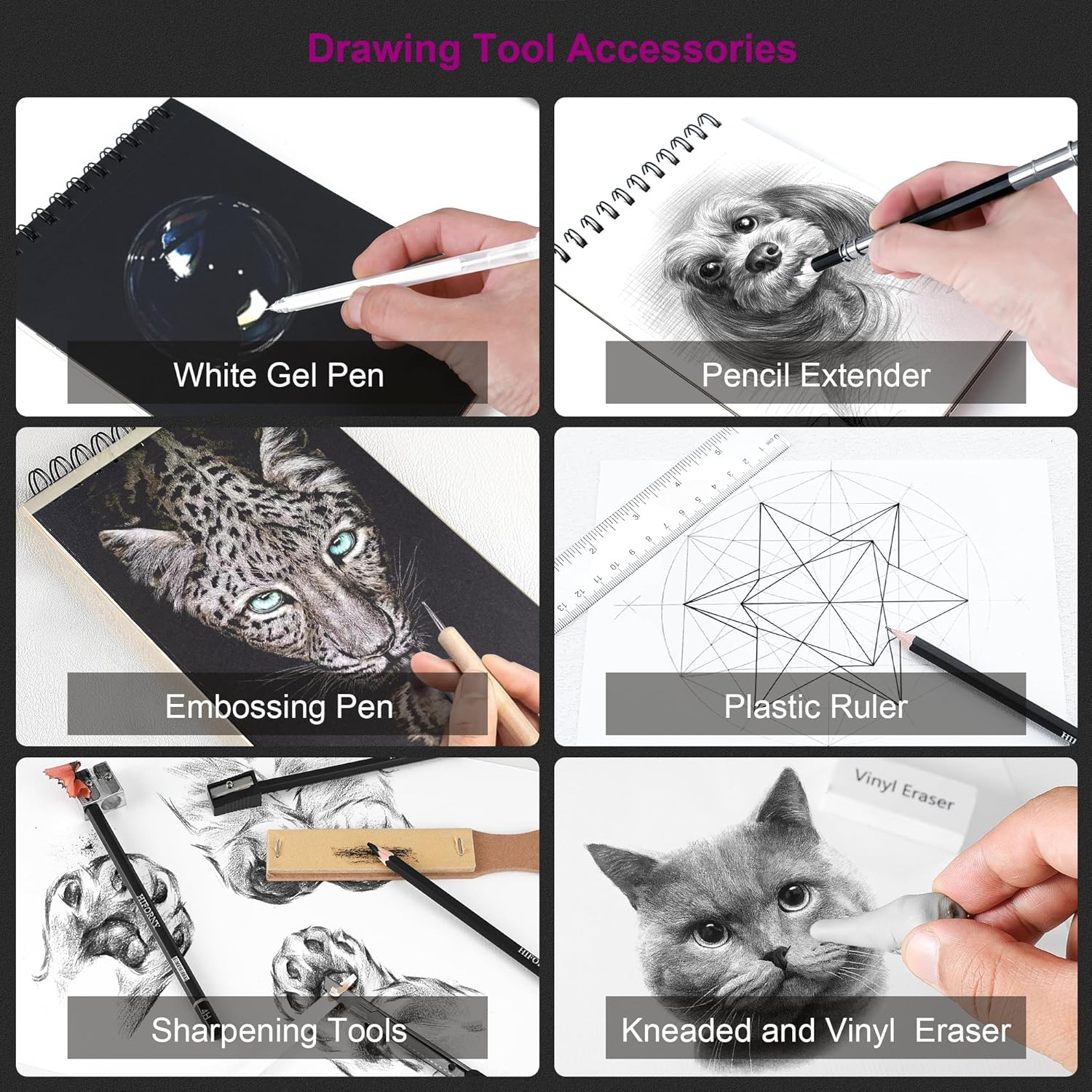 HIFORNY 100 PCS Drawing Set Sketching Kit,Sketch Pencils Art Supplies with Graphite,Charcoal,Blending Tools & Accessories,Portable Zippered Travel Case for Artists & Beginners image number 1