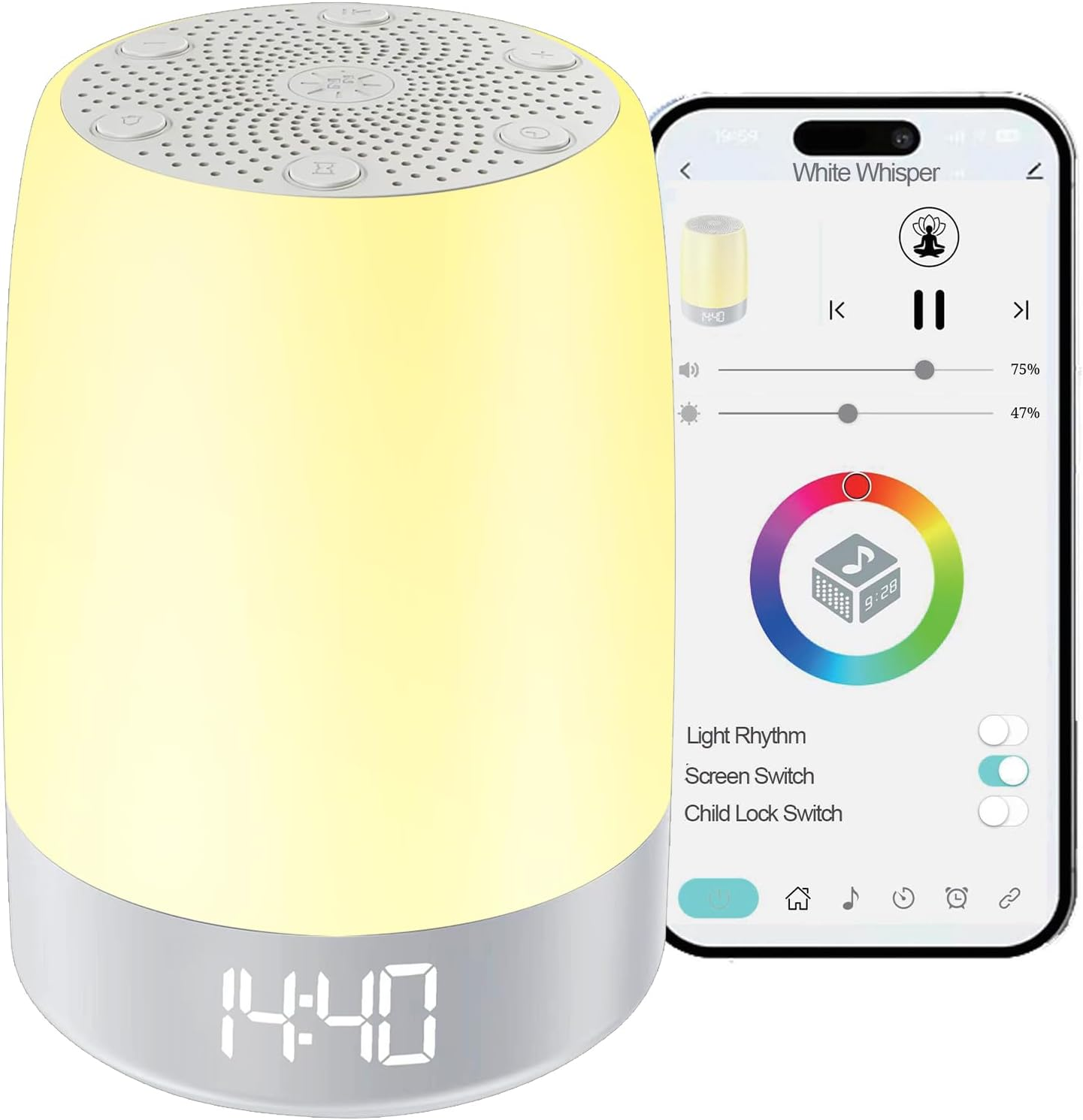 White Noise Machine for Baby Adult, 32 Soothing Sounds Sleep Sound Machine with Night Lights, Alarm Clock, App Remote Control, Wireless Speaker for Sleeping Relaxing Travel Office image number 1