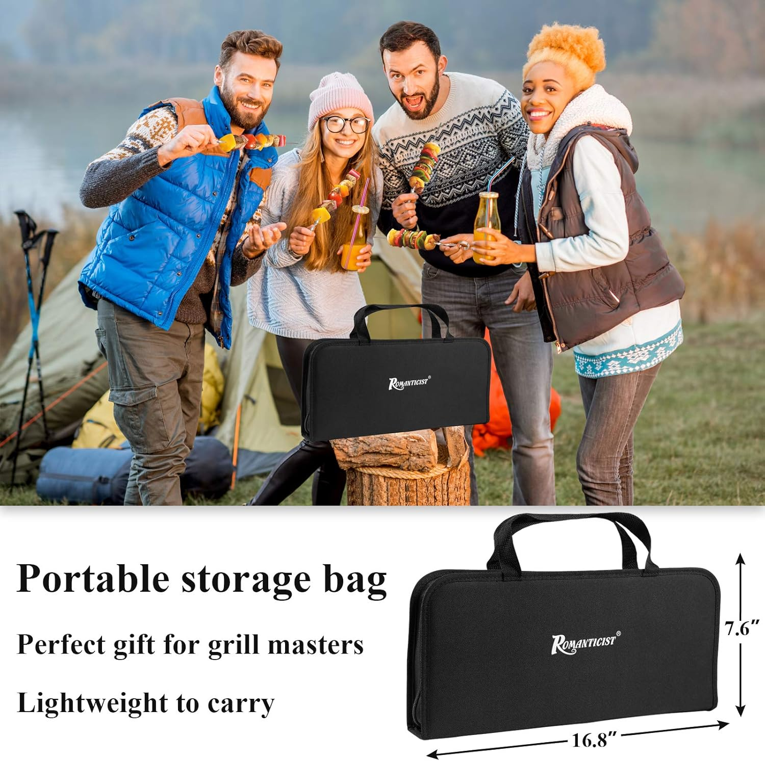 ROMANTICIST 27Pcs Heavy Duty BBQ Tools Gift Set for Men Dad, Extra Thick Stainless Steel Grill Utensils with Meat Claws, Grilling Accessories Kit in Portable Carrying Bag for Camping, Backyard Silver - 2-Black image number 4