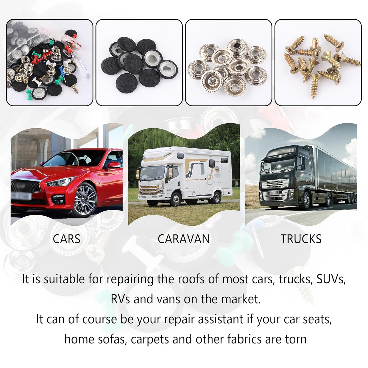 60PCS Car Headliner Repair Kit,Push-In Rivets Retainer Clips Headliner Pins for Car Interior Accessories Patching,Multipurpose Ceiling Fabric Repair Buckle with Installation Tool (Black) image number 3