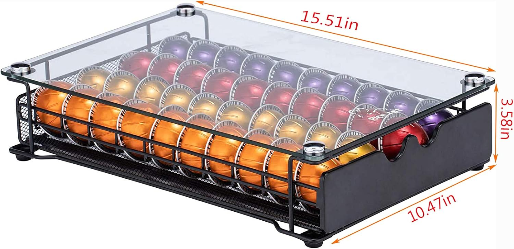 Rice Rat Vertuo Capsule Holder Drawer for Nespresso with Glass for Cabinet Vertuoline Pod Storage Rack for Counter (Class-40 Pods) - 30+ Pods image number 3