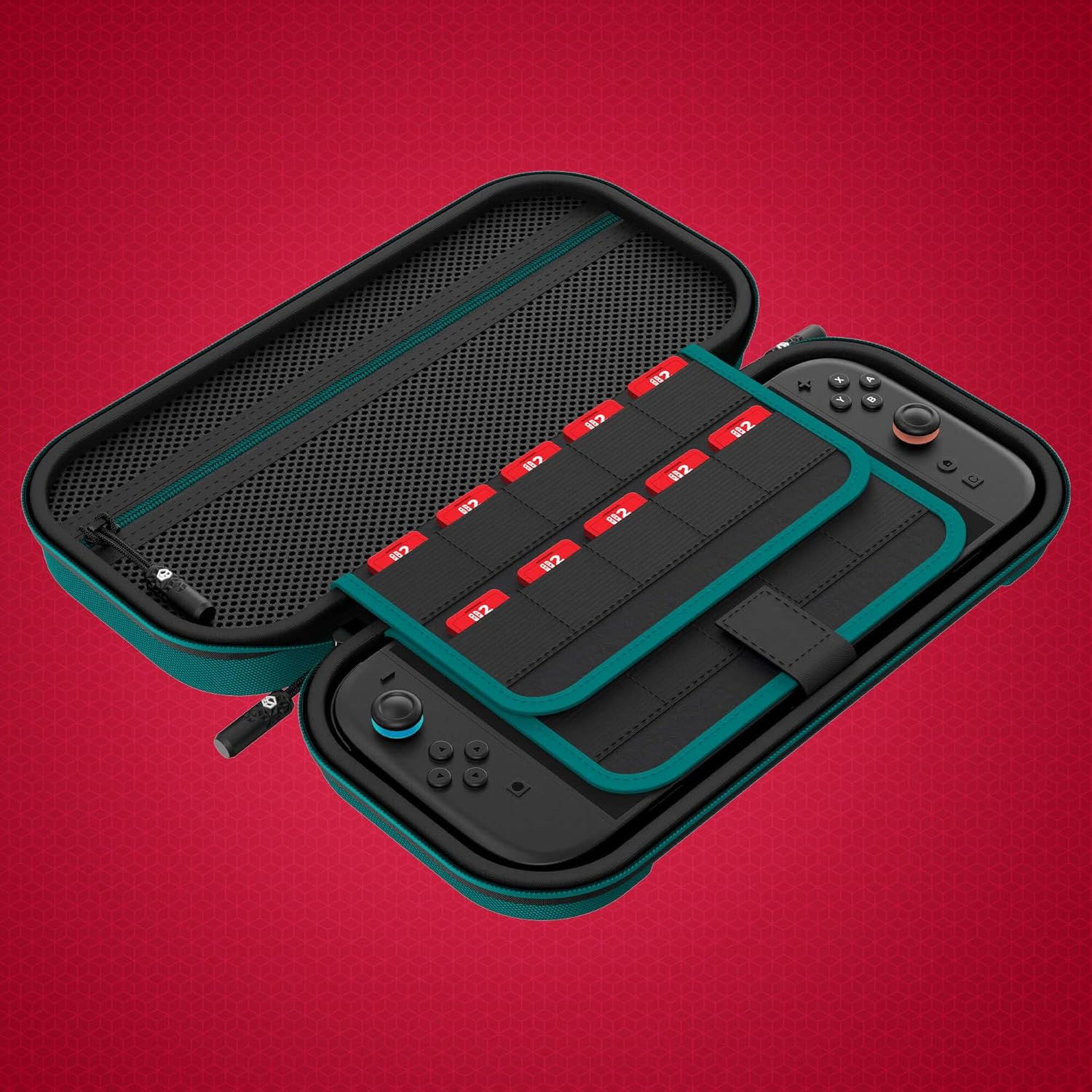 Powerwave Premium Carry Case Jade for Nintendo Switch 2, Durable Protective Hard Shell, 30 Game Cartridge Slots, Mesh Pocket, Portable Travel Storage Case