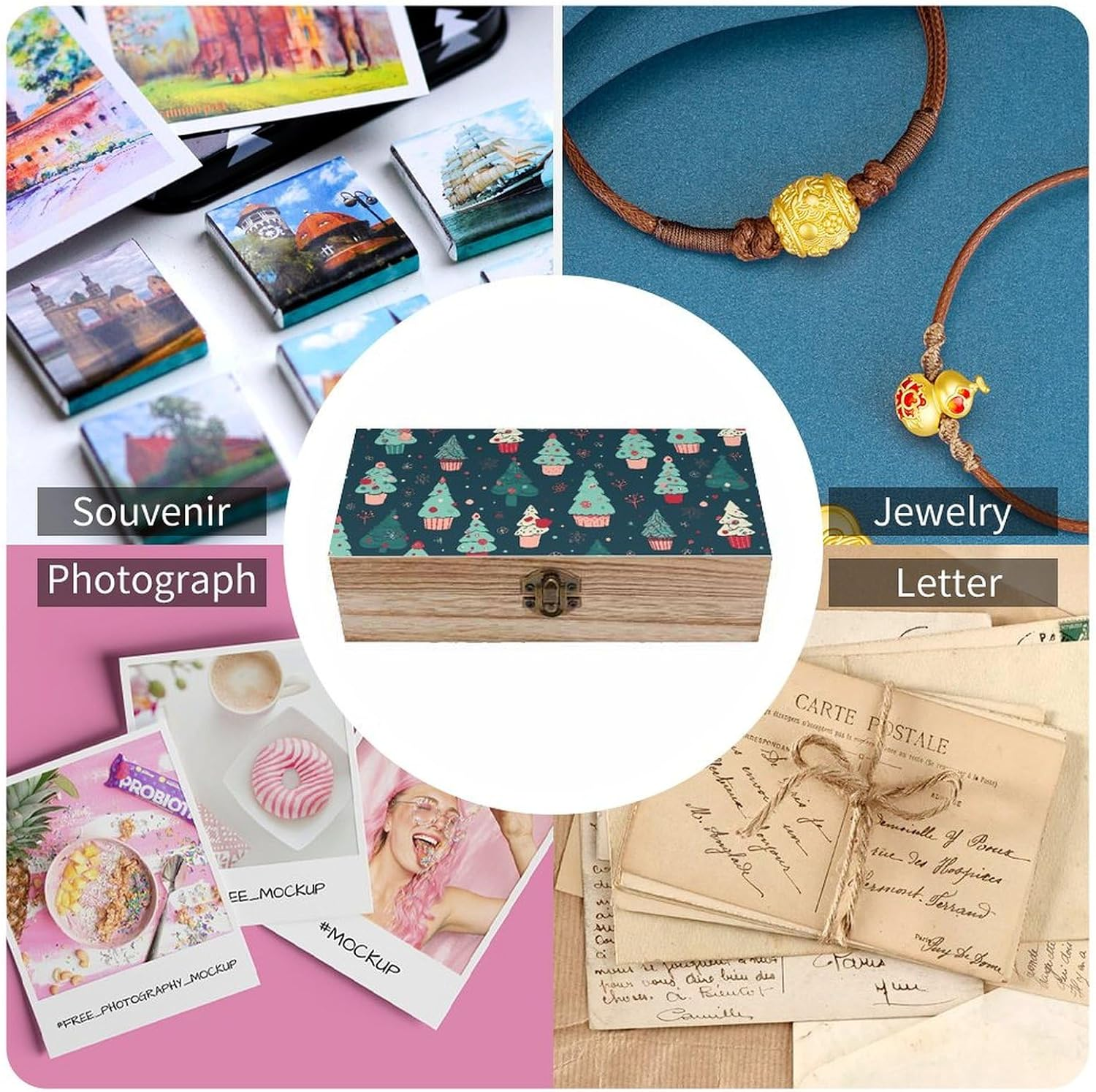 Cupcakes Wooden Box Wood Wedding Keepsake Boxes with Lids Small Decorative Boxes Lightweight Wooden Memory Storage Box for Crafts Keepsakes Jewelry Photo Letter Storage image number 4