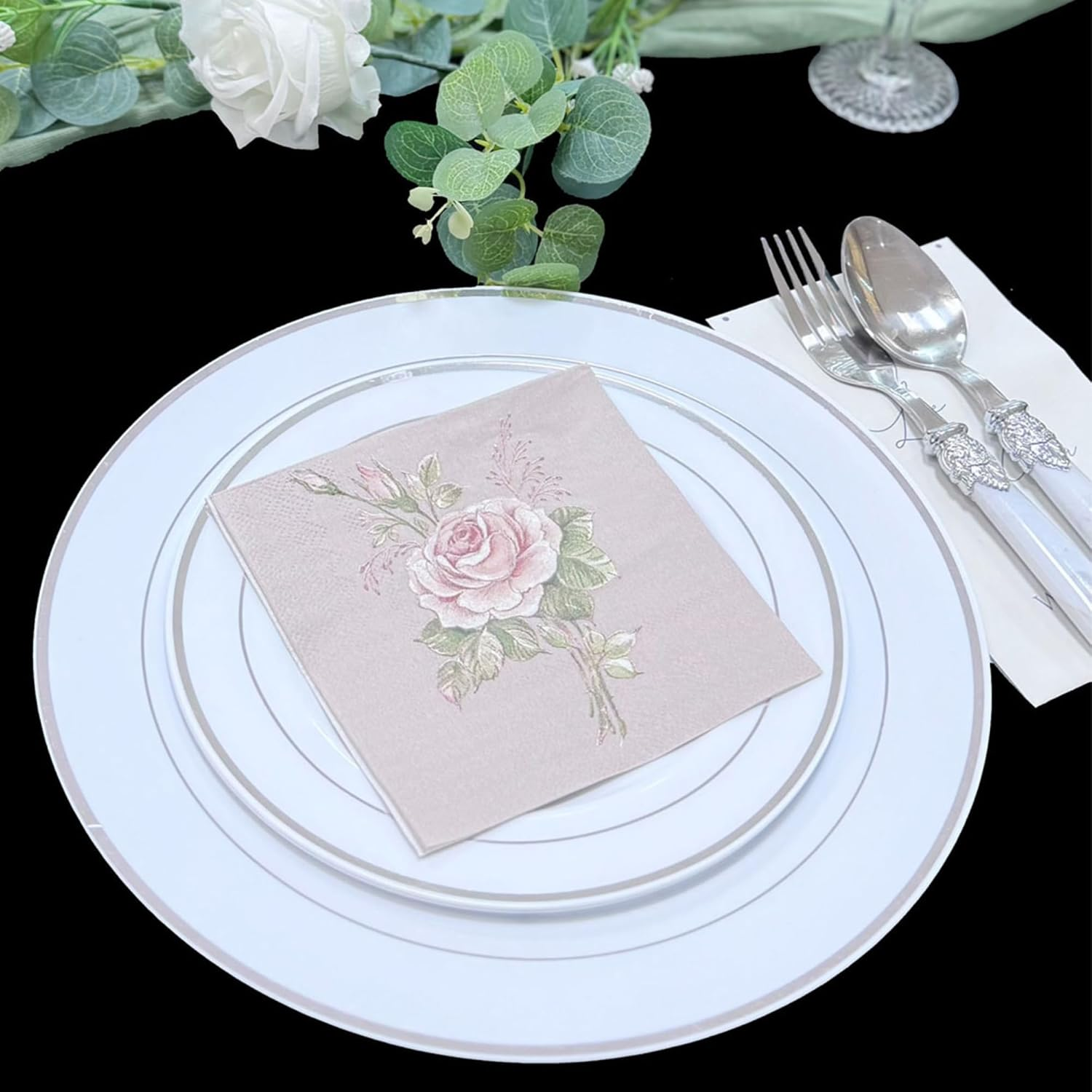 Besalily Vintage Rose Flower Napkins Paper Disposable Decorative Dining Paper Napkins Wedding Party Napkins Cocktail Napkins Paper Napkins Serviettes (25X25Cm) image number 6