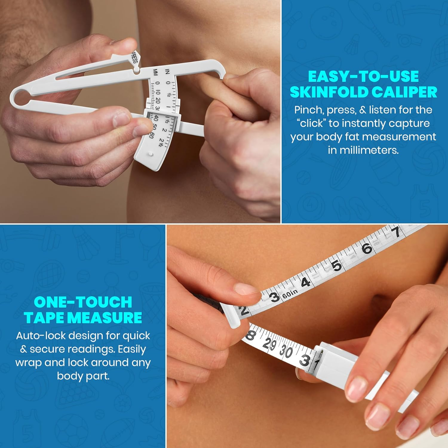 Body Fat Caliper and Measuring Tape for Body - Skinfold Calipers and Body Fat Tape Measure Tool for Accurately Measuring BMI Skin Fold Fitness and Weight-Loss - New Upgraded Design (White) &hellip; image number 7