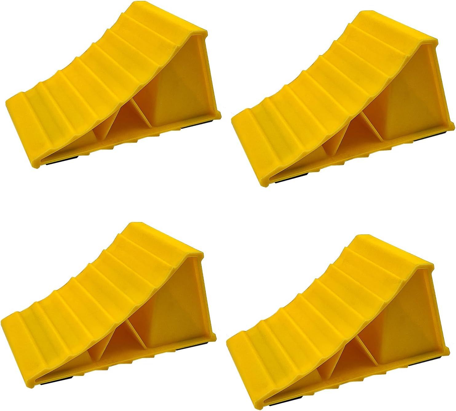 2 Pairs Wheel Chocks for Travel Trailers, Non Slip Heavy Duty Yellow Wheel Chock with Rope, Lightweight Wheel Stoppers for Cars Camper Trucks Rvs, Easy to Carry & Suitable for Most Tyre Sizes