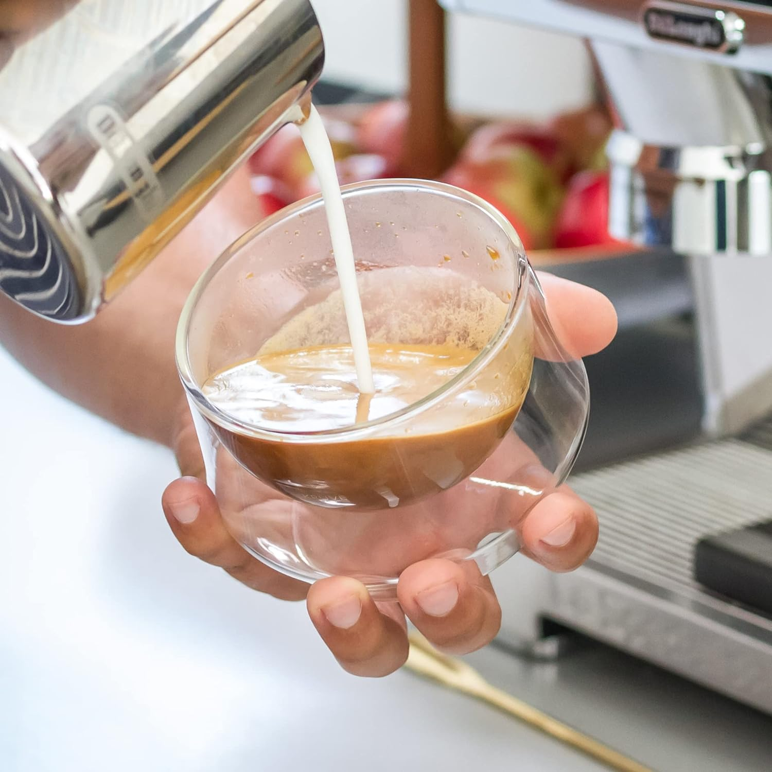 Imagine Handmade Double-Walled Milk Glasses 200 Ml Cappuccino Pack of 2