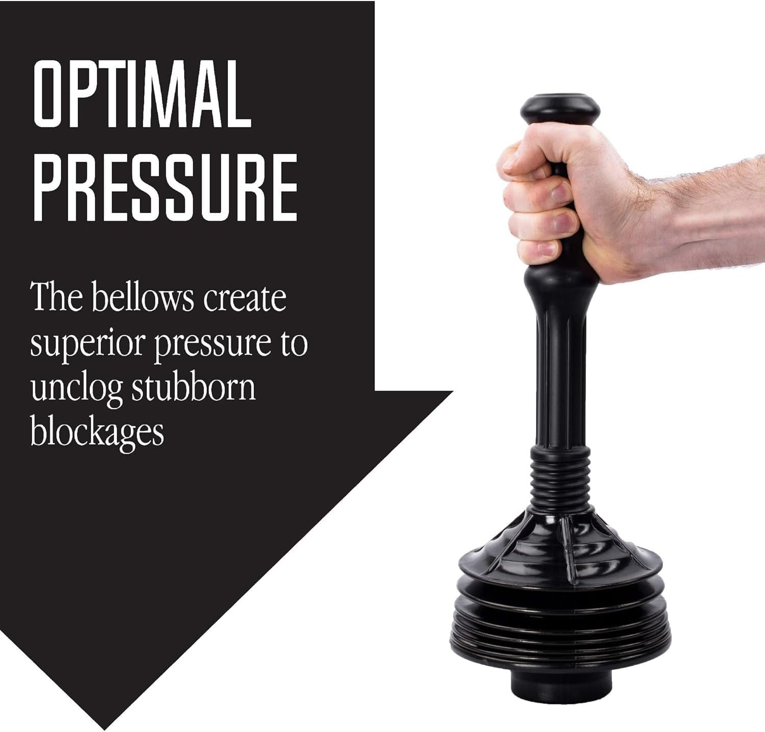 Professional Bellows Accordion Toilet Plunger, High Pressure Thrust Plunge Removes Heavy Duty Clogs from Clogged Bathroom Toilets, All Purpose Power Plungers for Bathrooms, Black image number 1