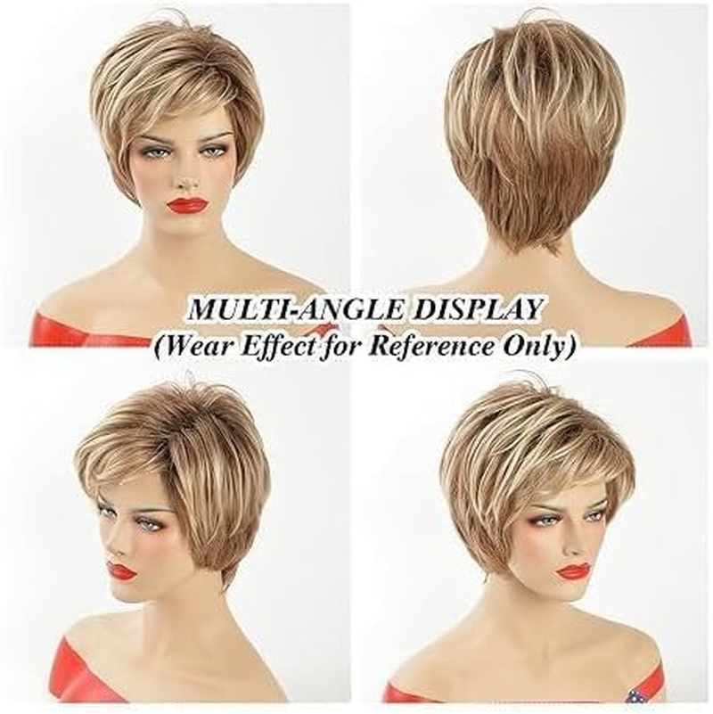 Women'S Short Brown Pixie Wig - Stylishly Textured with Layered Pieces and Wispy Side-Swept Bangs for a Chic Look image number 6