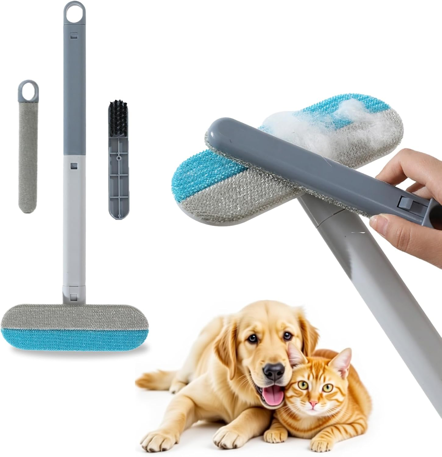 Ouqiesli 3 in 1 Pet Hair Remover Reusable Brush Dog Cat 17-Inch-Long Handle for Carpet Couch Clothes Blanket image number 1
