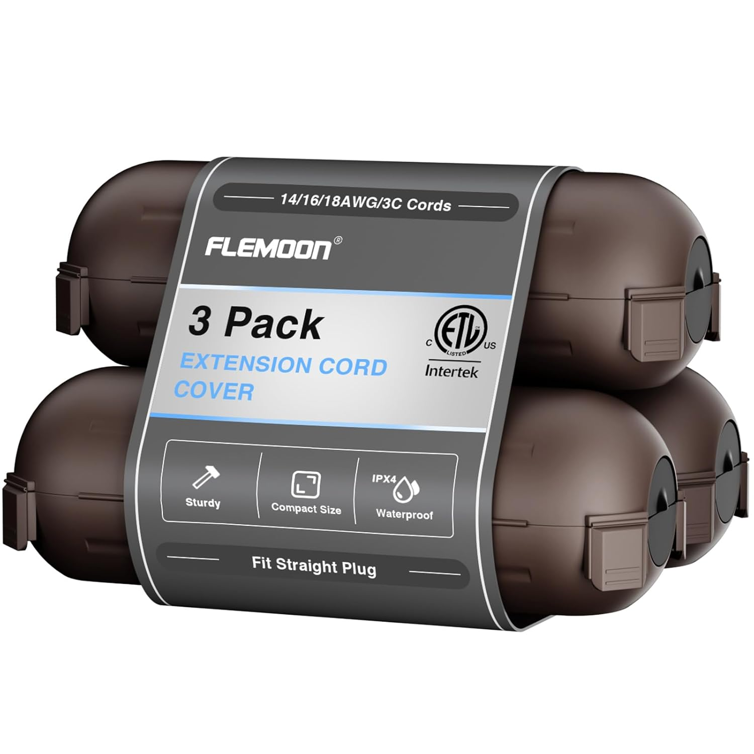 Flemoon [3 Pack] Outdoor Extension Cord Safety Cover with Waterproof Seal, Weatherproof Electrical Connection Box for Outdoor Outlet, Plug, Socket, Halloween, Christmas Holiday Decoration Light, White