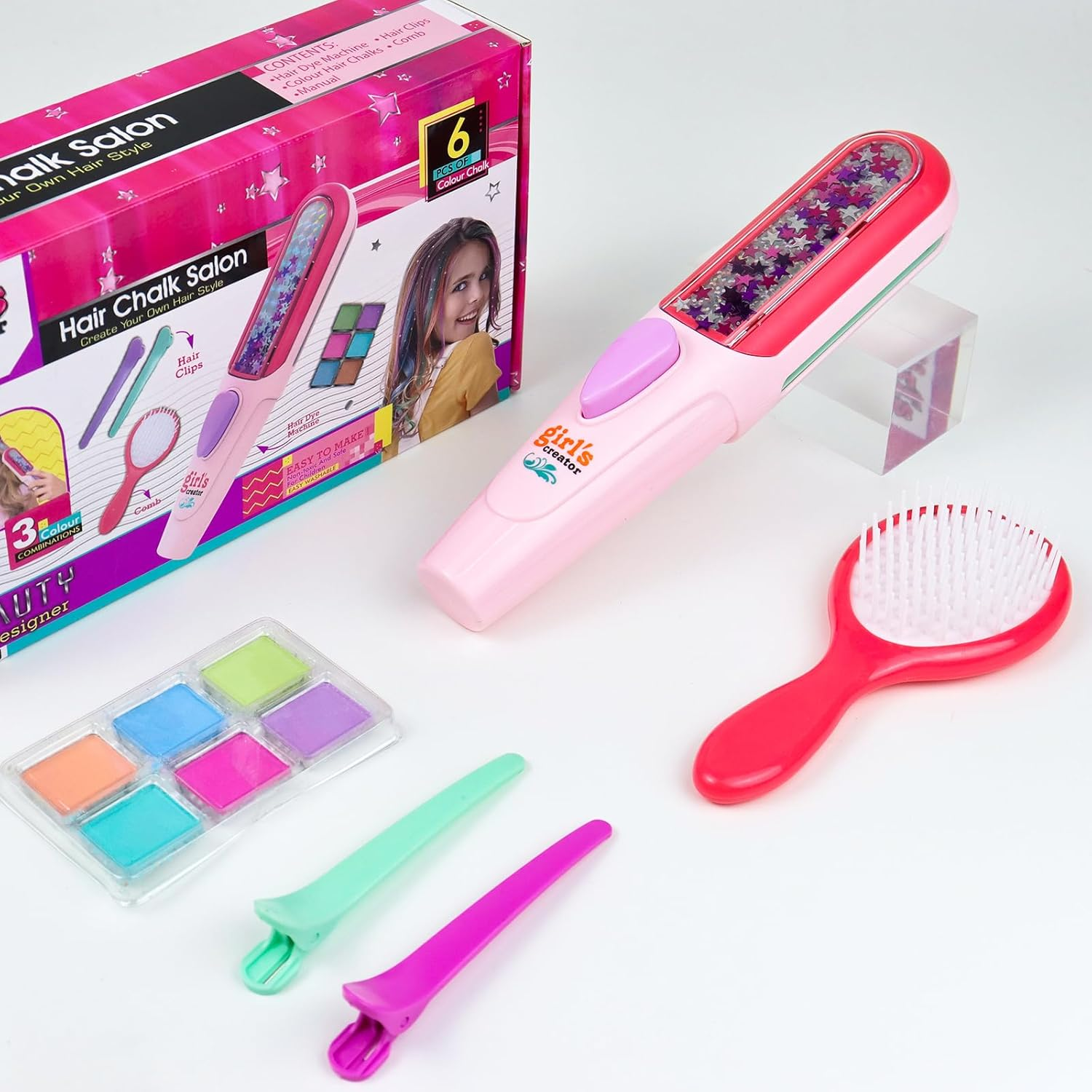 PIWOSGOL Hair Chalk for Girls Set, 6 Washable Colours Hair Chalk for Children with Hairpins, Combs and Hair Dye Pens, Creative Birthday Gift for Children 5 6 7 8 9 10 11 12 Years