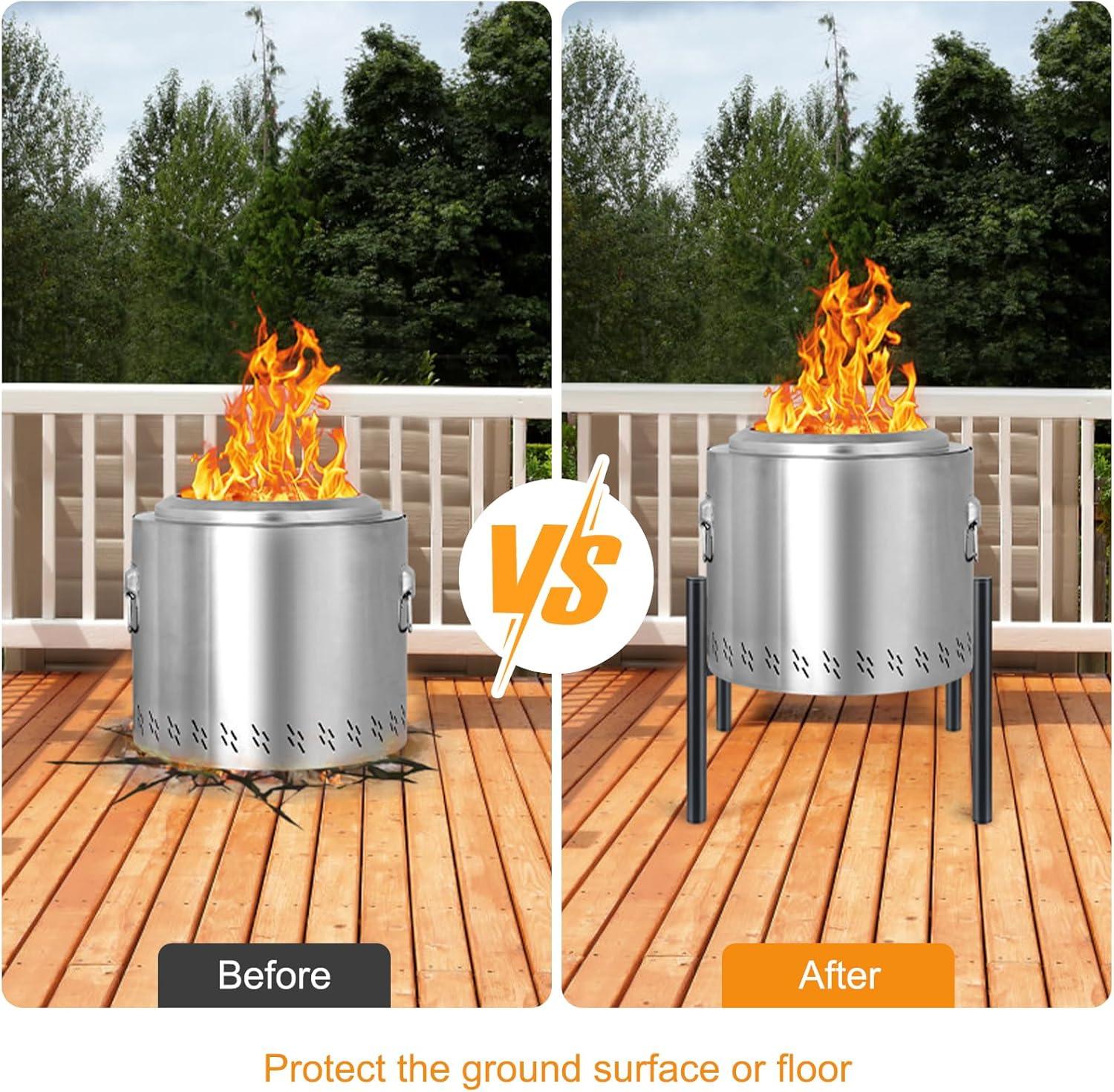 Triceratops Firepit Stand, 15-27 Inches for Solo Stove Bonfire Ranger and Other outside Fire Pits, Outdoor Camping Accessory, Stainless Steel for Fireplace Use - Silver image number 2