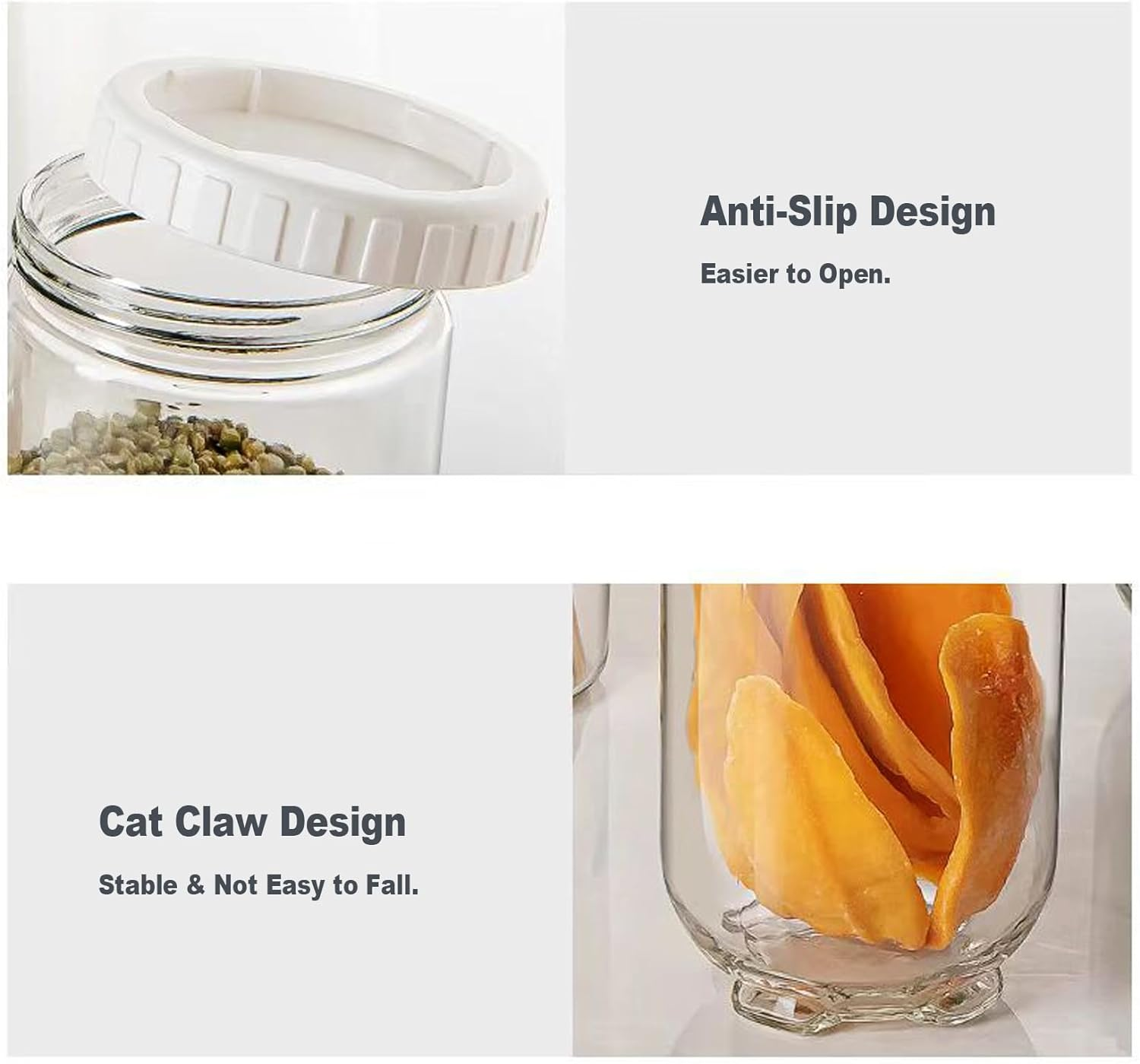 3-Piece Cute Glass Jars with Screw Airtight Lids, Wide Mouth Bottle Storage for Food Candy Grain Kitchen, Cat Claws Overnight Oats Containers Small Stackable Canning image number 2