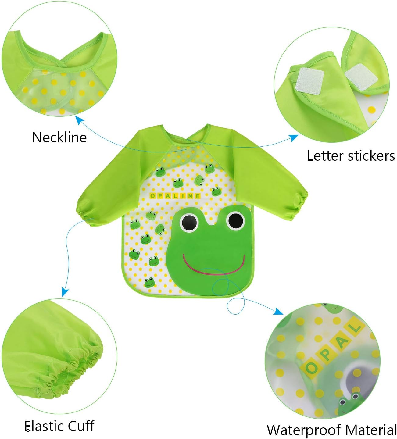 Vicloon Bibs with Sleeves,4 Pcs Waterproof Long Sleeve Bib Unisex Feeding Bibs Apron for Infant Toddler 6 Months to 3 Years Old image number 5