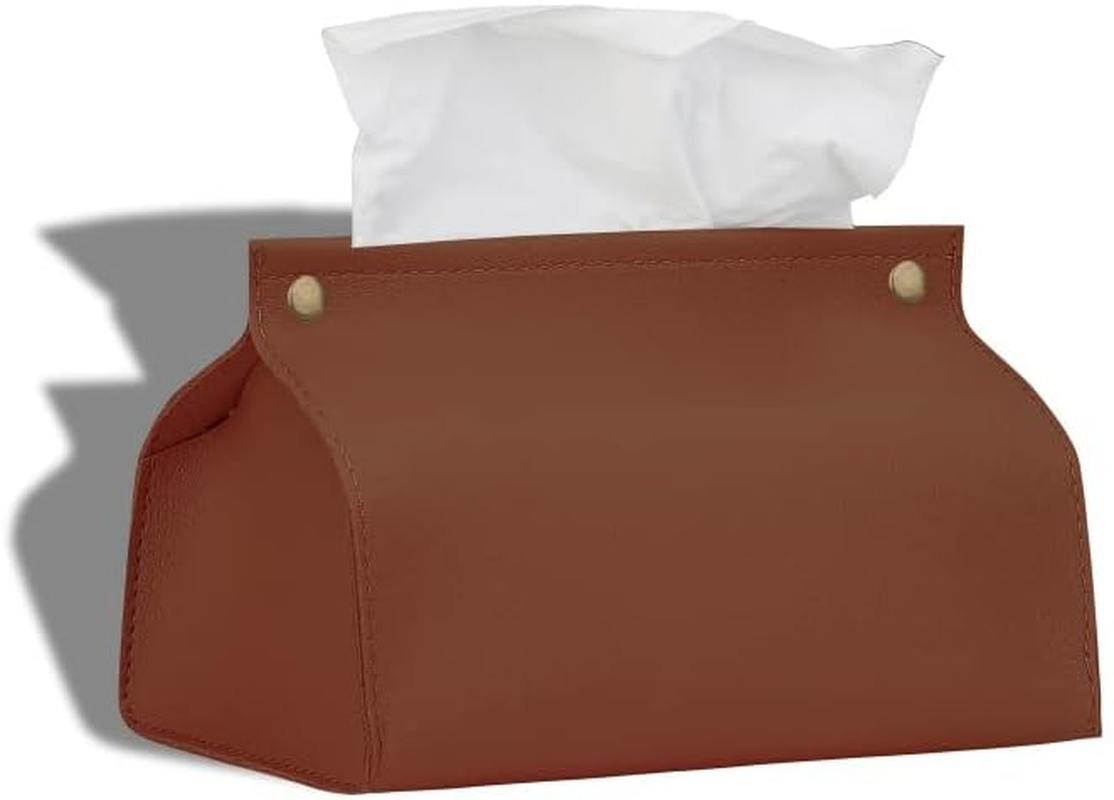 Tissue Box Cover, Refined Modern PU Leather Tissue Box Holder Rectangular Tissue Box Covers for Kleenex, Napkin, Tissue Holder for Bathroom Car Home Office (Brown)