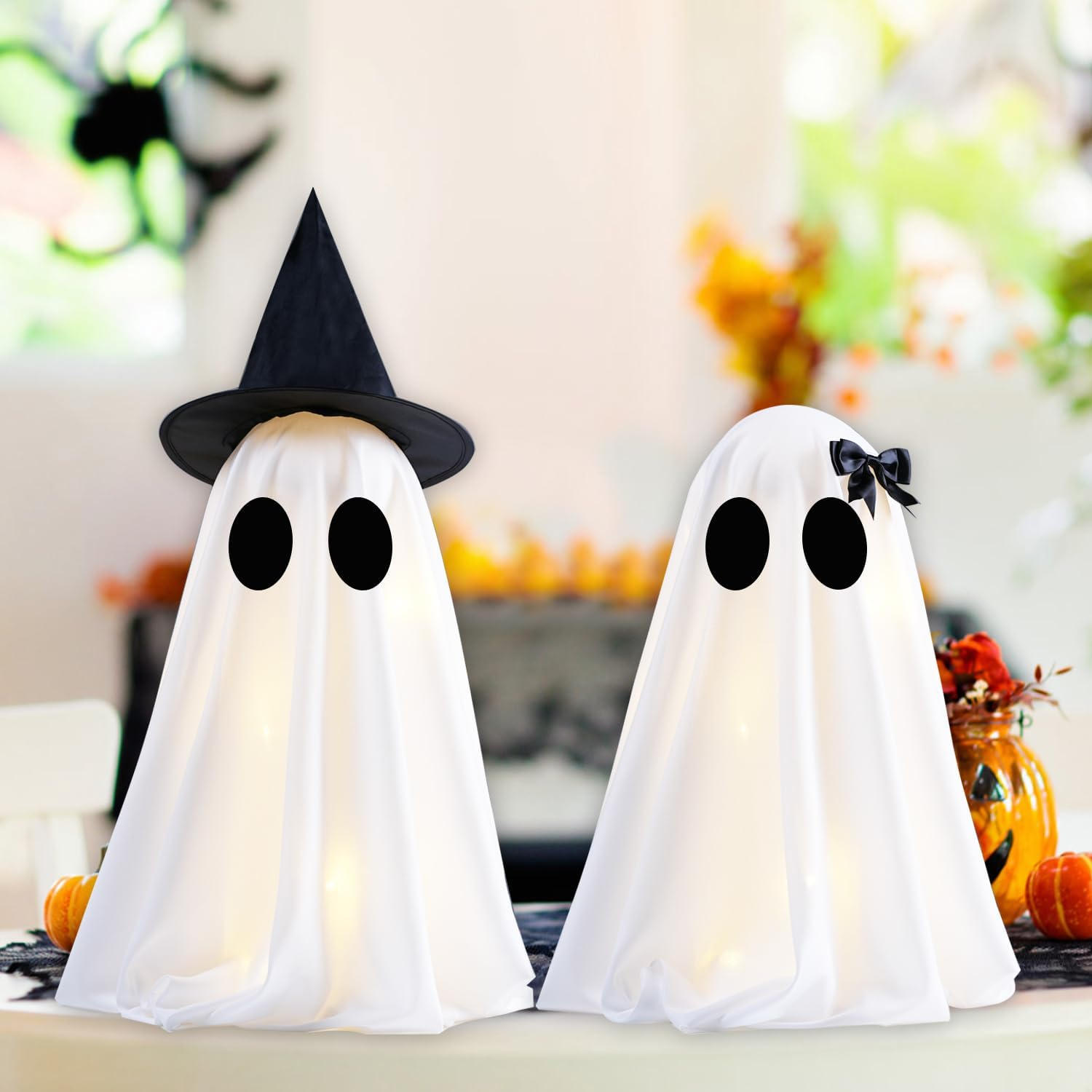 Halloween Ghost Decorations, Set of 2 DIY Spooky Ghosts Crafts, Scary Ghost for Halloween Decor Indoor Home Mantel Shelf & Tabletop Decor image number 5