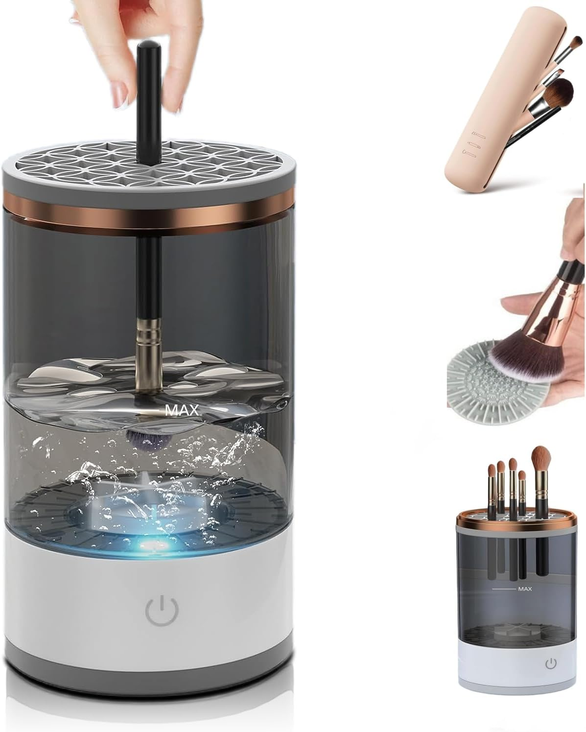 Holaine Electric Makeup Brush Cleaner - 3 in 1 Make up Brush Clean Machine with Brush Cleaner Mat - Portable Automatic Spinner Cosmetics with Travel Makeup Brush Holder Beauty Makeup Brushes Set image number 1