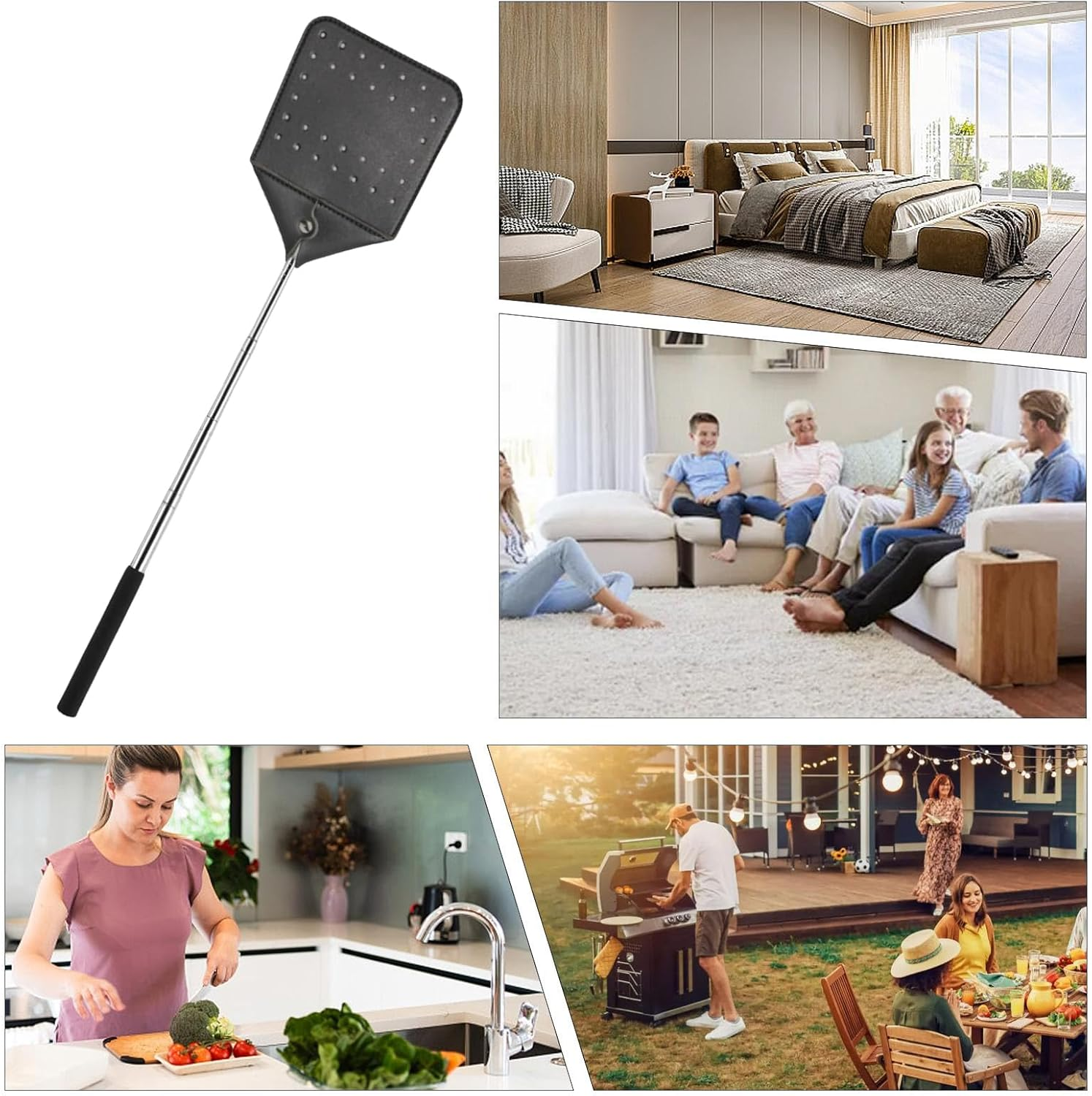 Fly Swatter - Heavy Duty Flyswatter with Metal Handle - Retractable Handheld Zapper Racket with Metal Handle Flying Catcher for Home Bees Spider image number 6