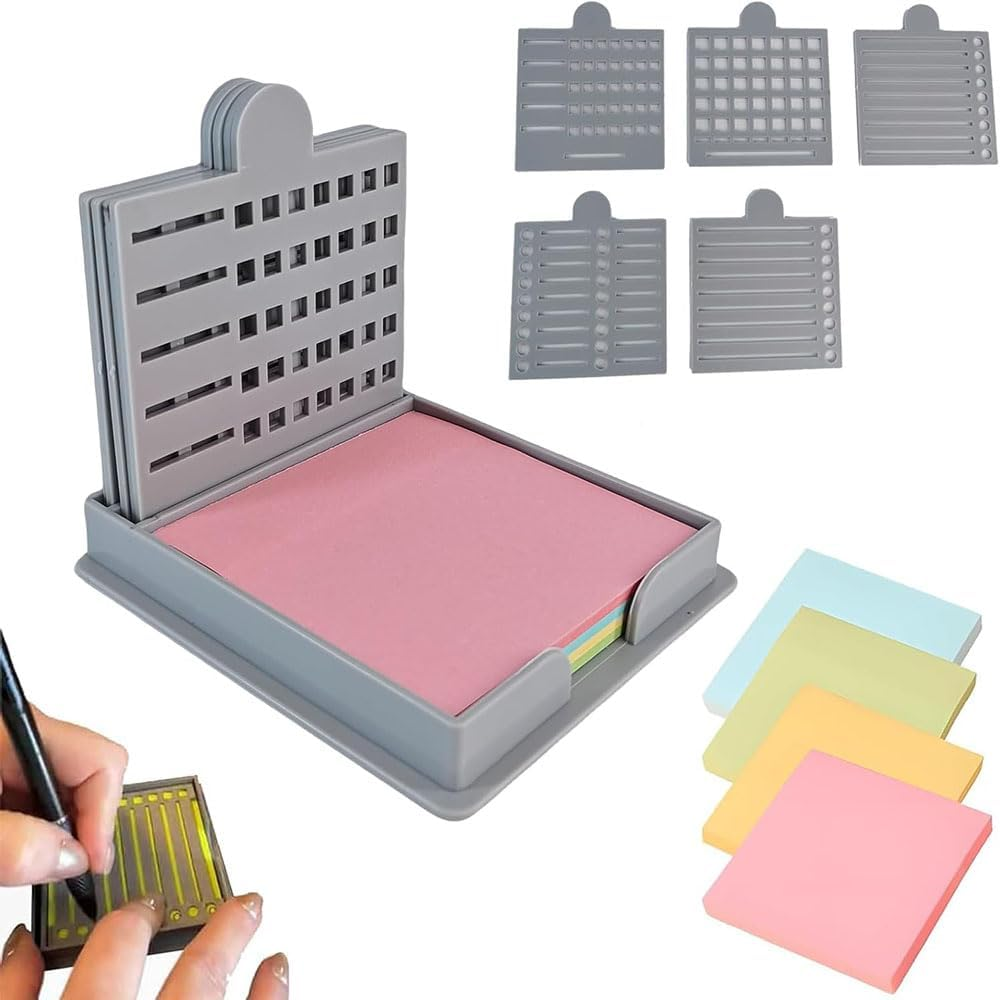 Lyhaogao 5Pcs Reusable Sticky Note Stencil Template Set with to Do List Design, Includes Storage Box and Memo Paper for Office, Home, School Supplies Durable and Portable Organizer