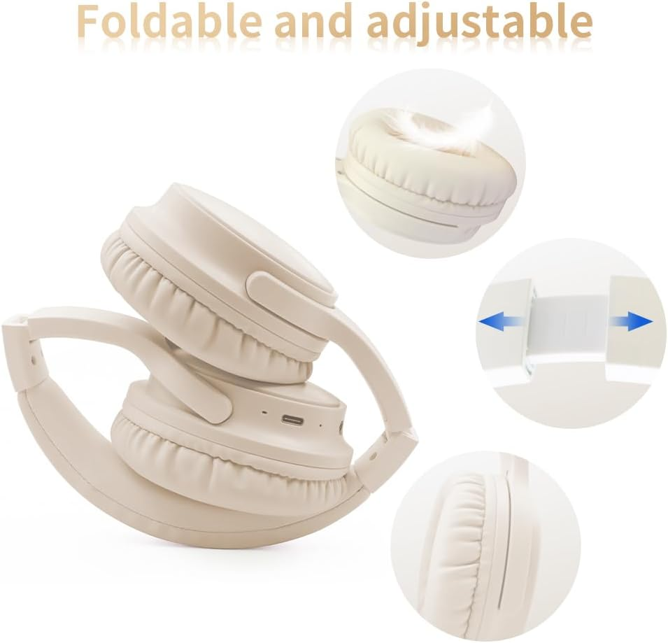 Slub Wireless Headset over Ear, Foldable Bluetooth Headset, HD Stereo Sound, Built-In HD Microphone, 30 Hours Playtime, Suitable for Mobile Phone, Computer, TV, Games, Outdoor, Office (Khaki) image number 6