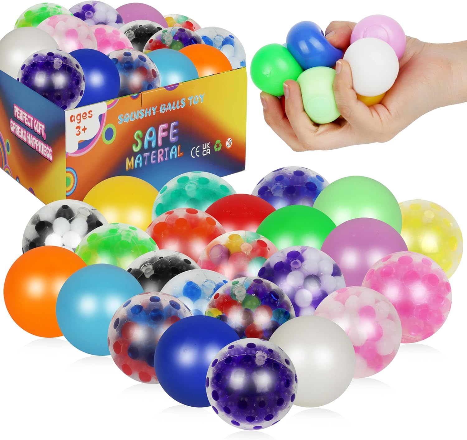 24Pack Stress Balls Bulk for Adults Mini Size, Box Squishy Squeeze Squishies Ball Mini Cute Stress Relief Balls Toys, Party Favors, Birthday Gift, Goodie Bag Stuffers image number 5
