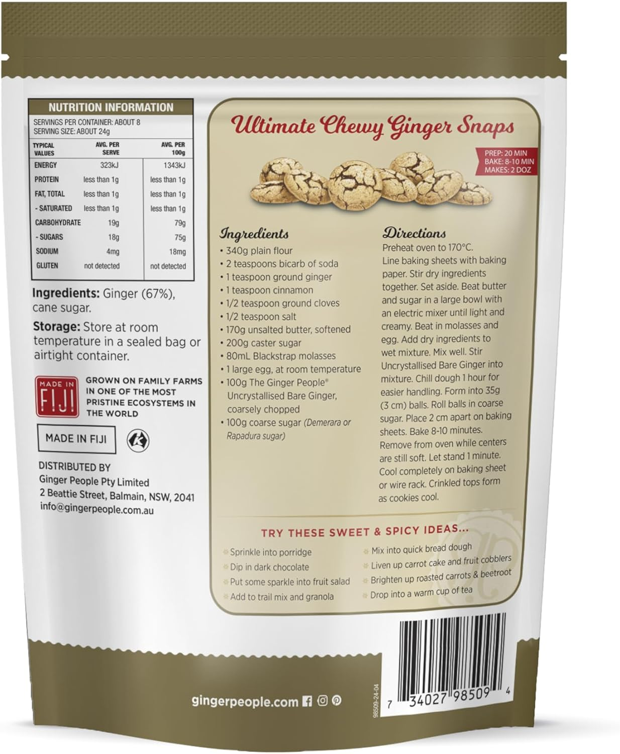 The Ginger People Uncrystallised Bare Ginger Bag - 200G - Pack of 6 image number 2