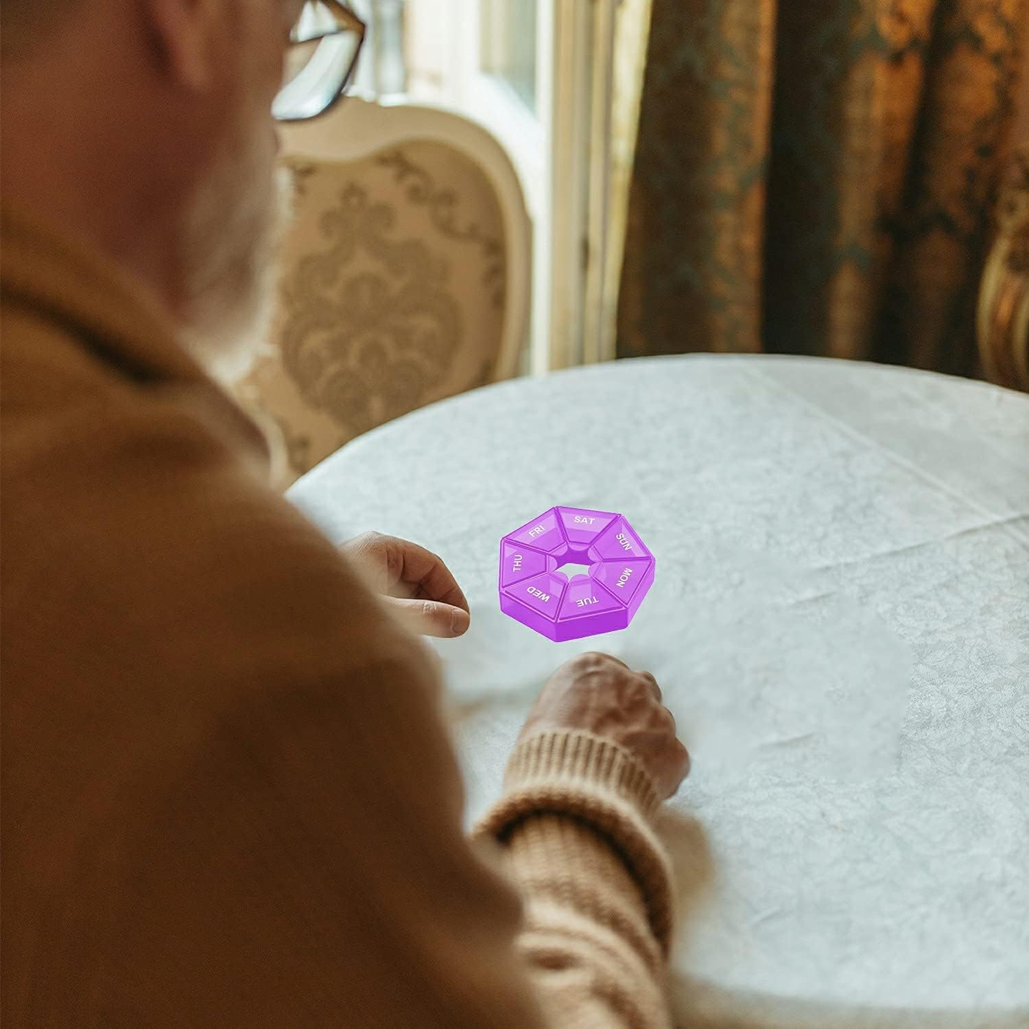 2Pcs 7-Sided Portable Pill Planner, Small Case - 7 Day Weekly Travel Container, Purple image number 1