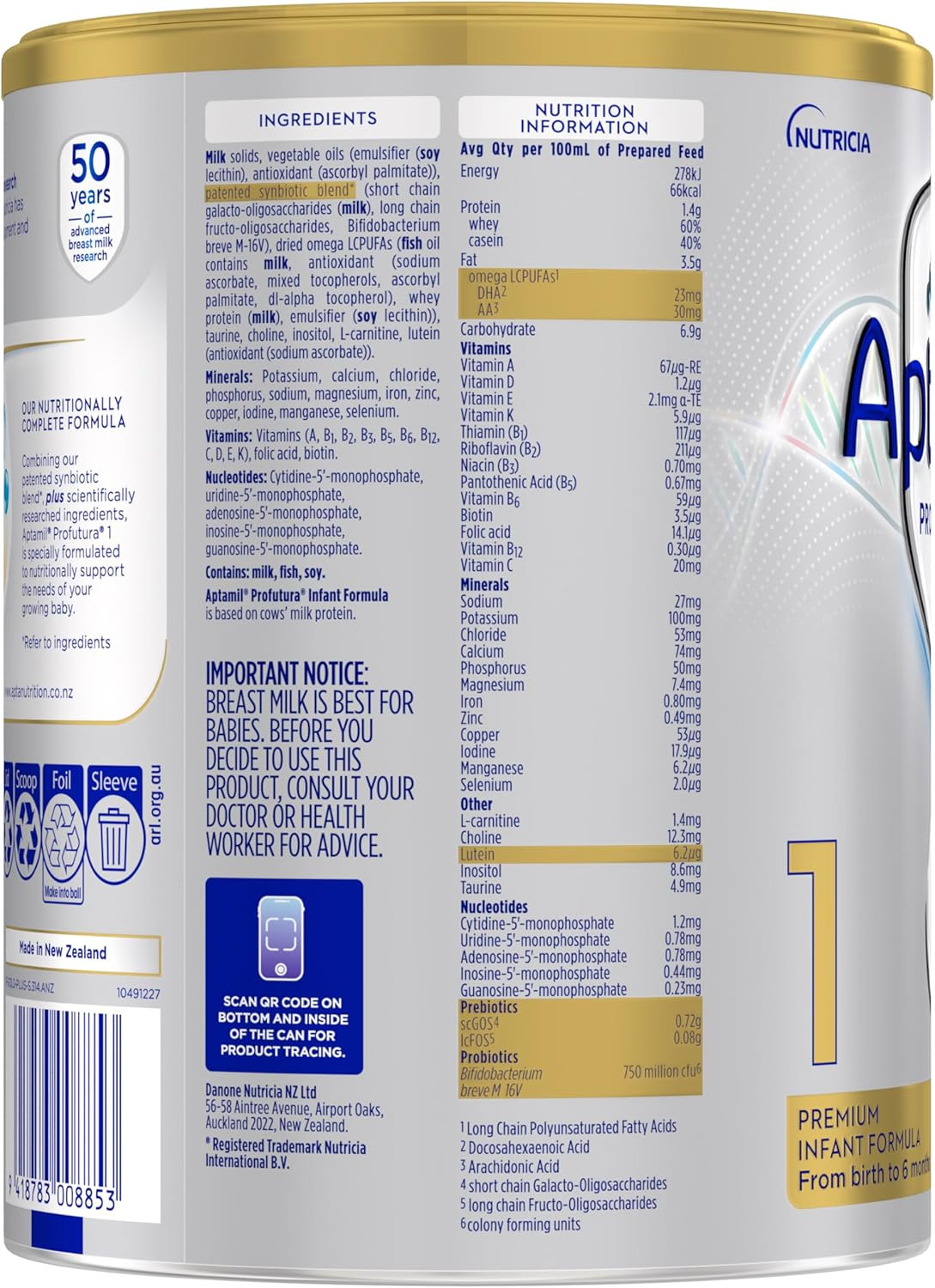 Aptamil Profutura 1 Premium Nutritionally Complete Milk Powder Formula, Scientifically Researched Ingredients with Synbiotic Blend, Infant Formula from Birth to 6 Months, 900G image number 5