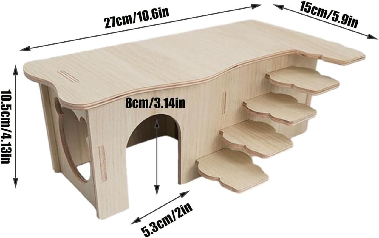 AIMALL 10.6X5.9X4.13 Inch Wooden Hamster Maze House with Multi-Bedroom Design, Platform and Hideout, for Golden Hamsters and Dwarf Hamsters image number 2