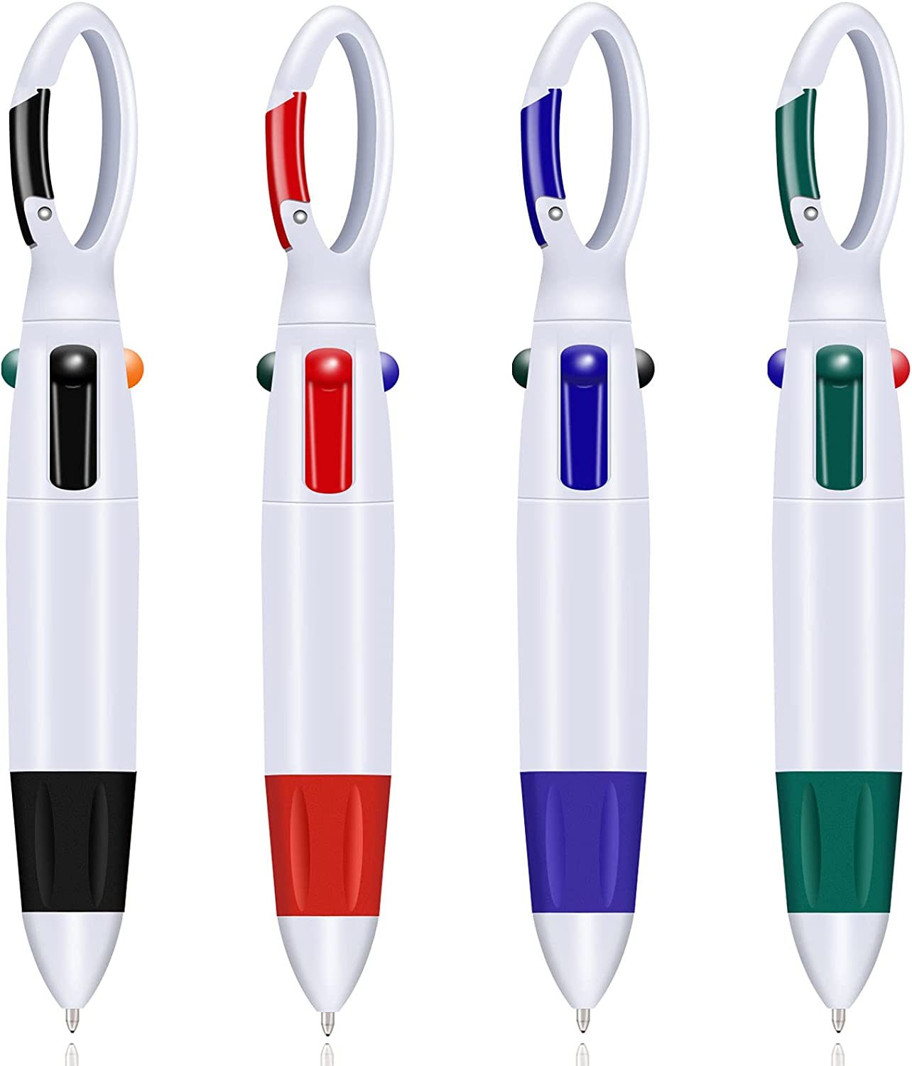 Abaokai 4 Pack 1.0 Mm 4-In-1 Shuttle Pens Retractable with Carabiner Keychain on Top, 4-Color Retractable Multicolor Ballpoint Pens for Office School Supplies Students Children Gift