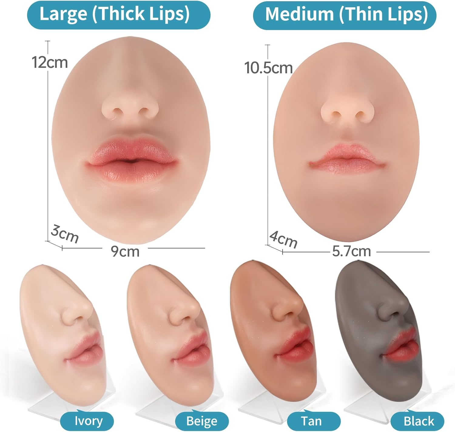 Vnmcry Silicone Nose Mouth Model Soft Flexible Piercing Practice Body Parts Silicone Lips Realistic Face Piercing Model Display (1 Pcs, Ivory, M-Thin Lip) image number 6