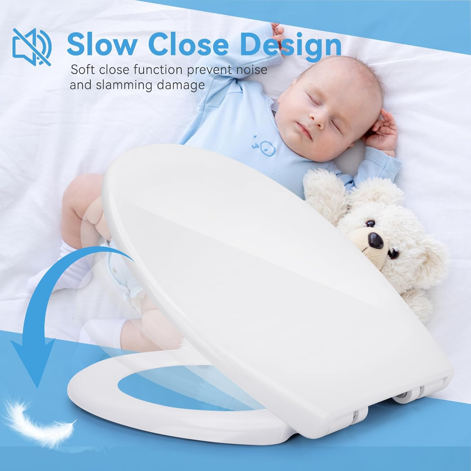 Kovizen Soft Close Toilet Seat, Oval Toilet Seat with Quick Release for Easy Clean, Simple Top Fixing, White Toilet Seats with Adjustable Hinges, O Shape image number 3